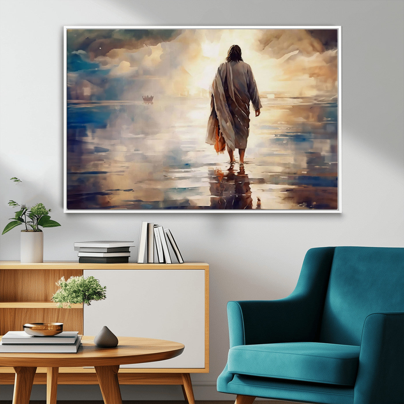 MGV-FC-36X24 - Jesus Walking on Water Wall Art | Ready to Hang Spiritual Triptych Canvas Print | Inspirational