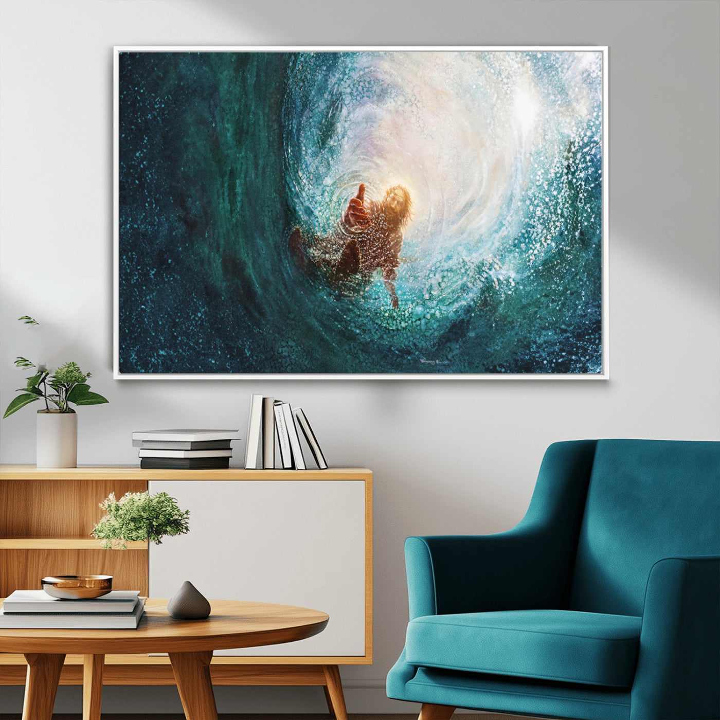 MGV-FC-36X24 - Powerful Jesus Canvas Print - Hand of Salvation, Inspirational Wall Art - Framed, Ready to Hang for