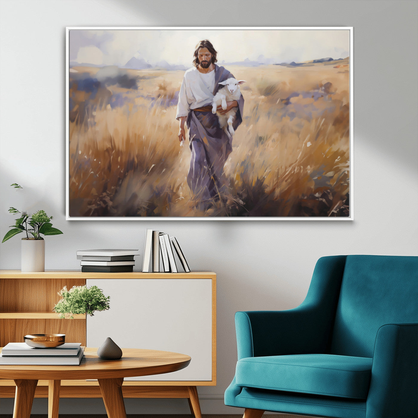 MGV-FC-36X24 - Jesus the Good Shepherd Wall Art Canvas Print - Lost Lamb Print for Prayer Room Decor