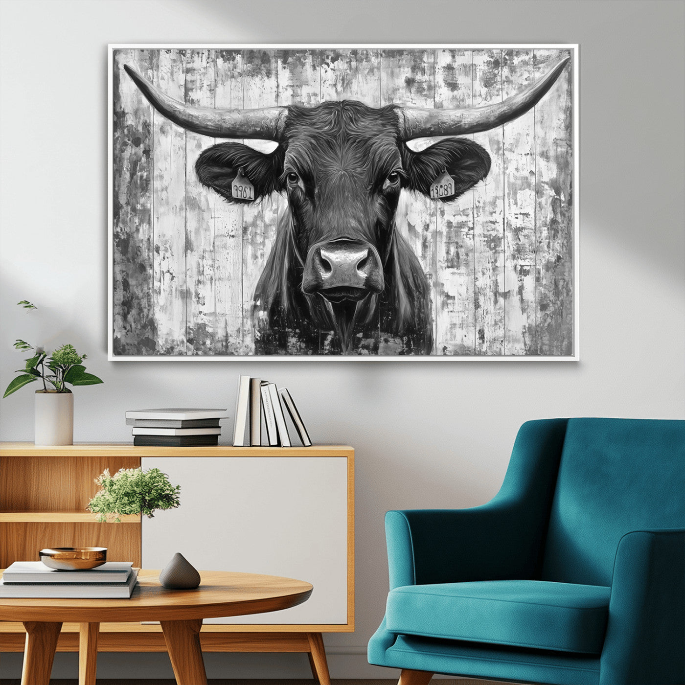 MGV-FC-36X24 - Abstract Longhorn Bull Wall Art Canvas Print - Rustic Texas Western Cow Artwork