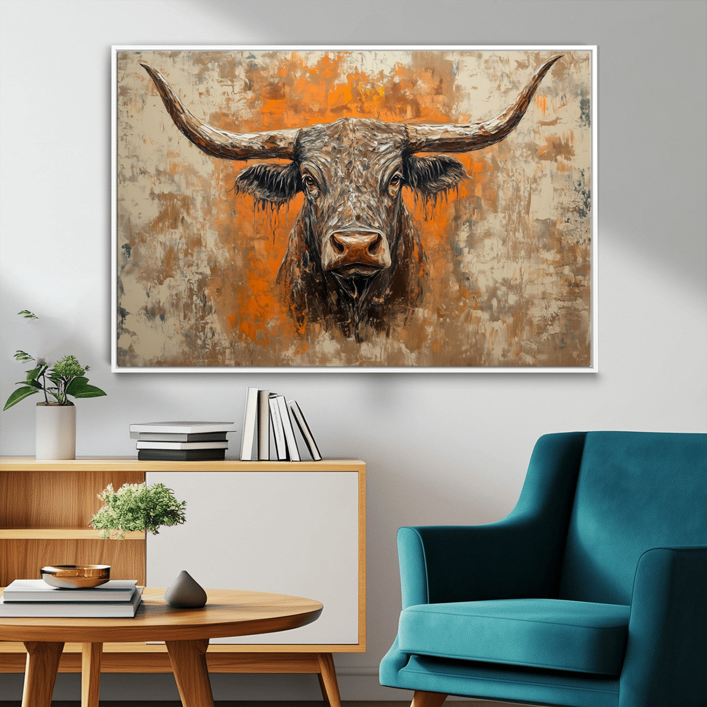 MGV-FC-36X24 - Abstract Cow Longhorn Bull Wall Art Canvas Print - Rustic Texas Western Cattle Artwork
