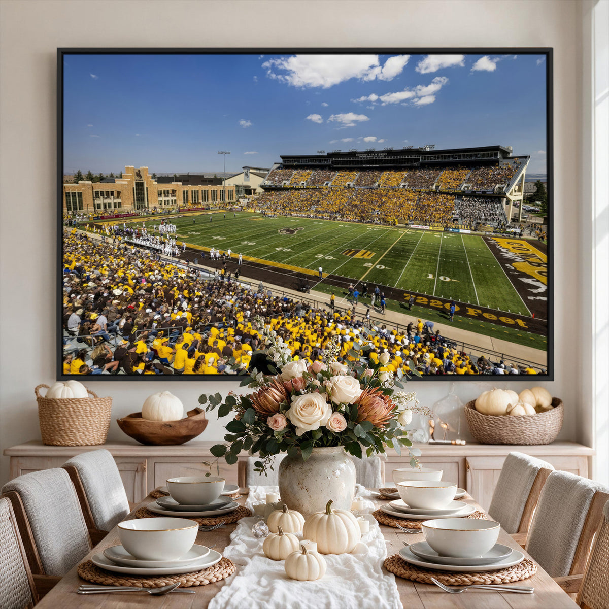 75112-MGV-CV-36X24 - University of Wyoming Cowboys Football Team Print, Laramie, Home Bar Wall Decor