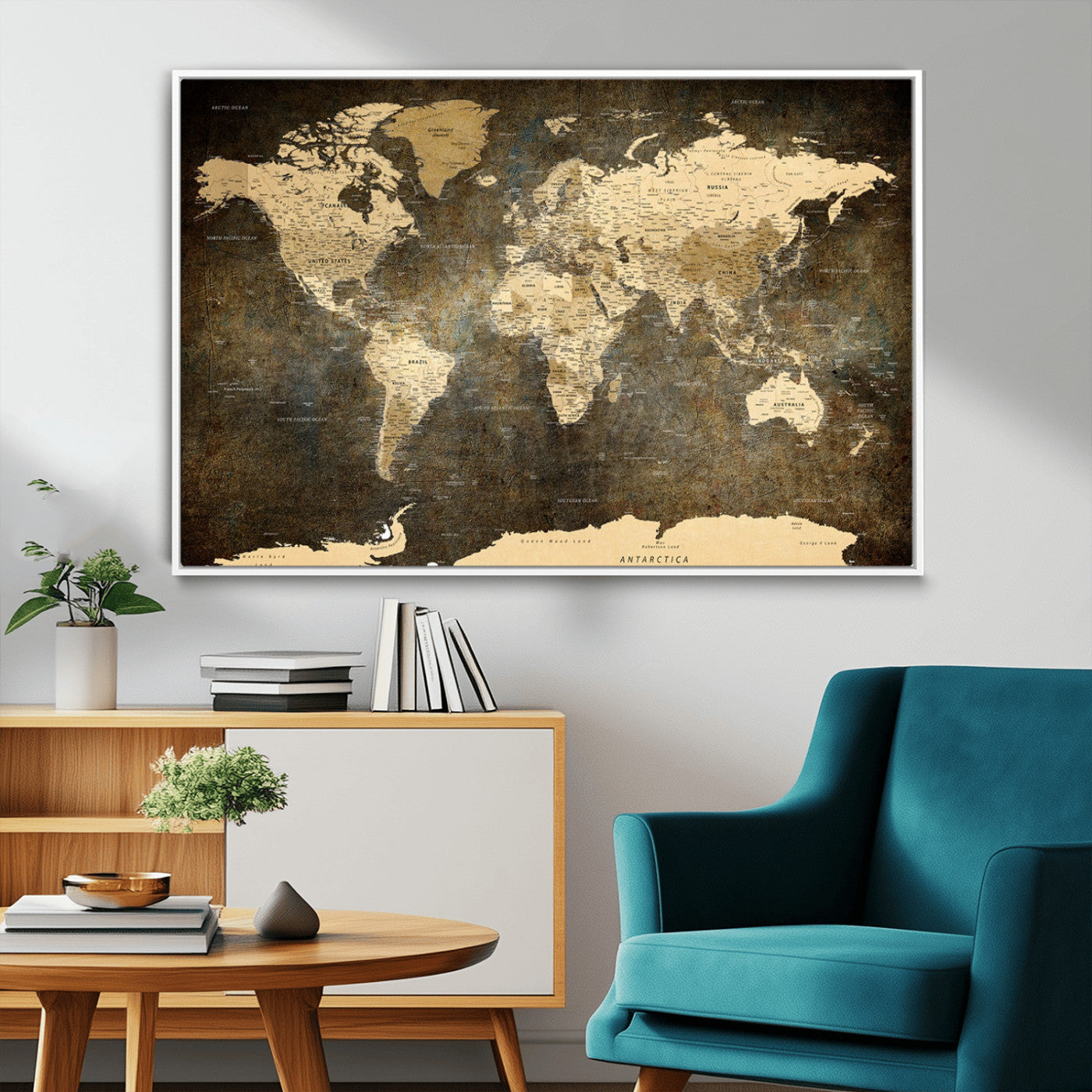 MGV-FC-36X24 - Push Pin World Map Canvas Print – Framed Wall Art for Couples to Track Their Travels – Anniversary