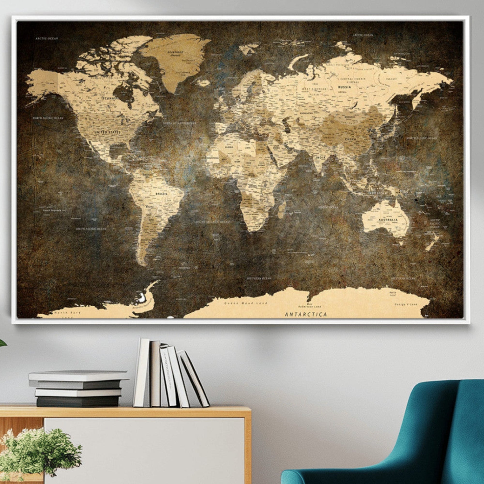 28268-MGV-CV-36X24-Push Pin World Map Canvas Print – Travel Tracker Wall Art for Couples, Perfect Anniversary Gift for Home or Office Decor