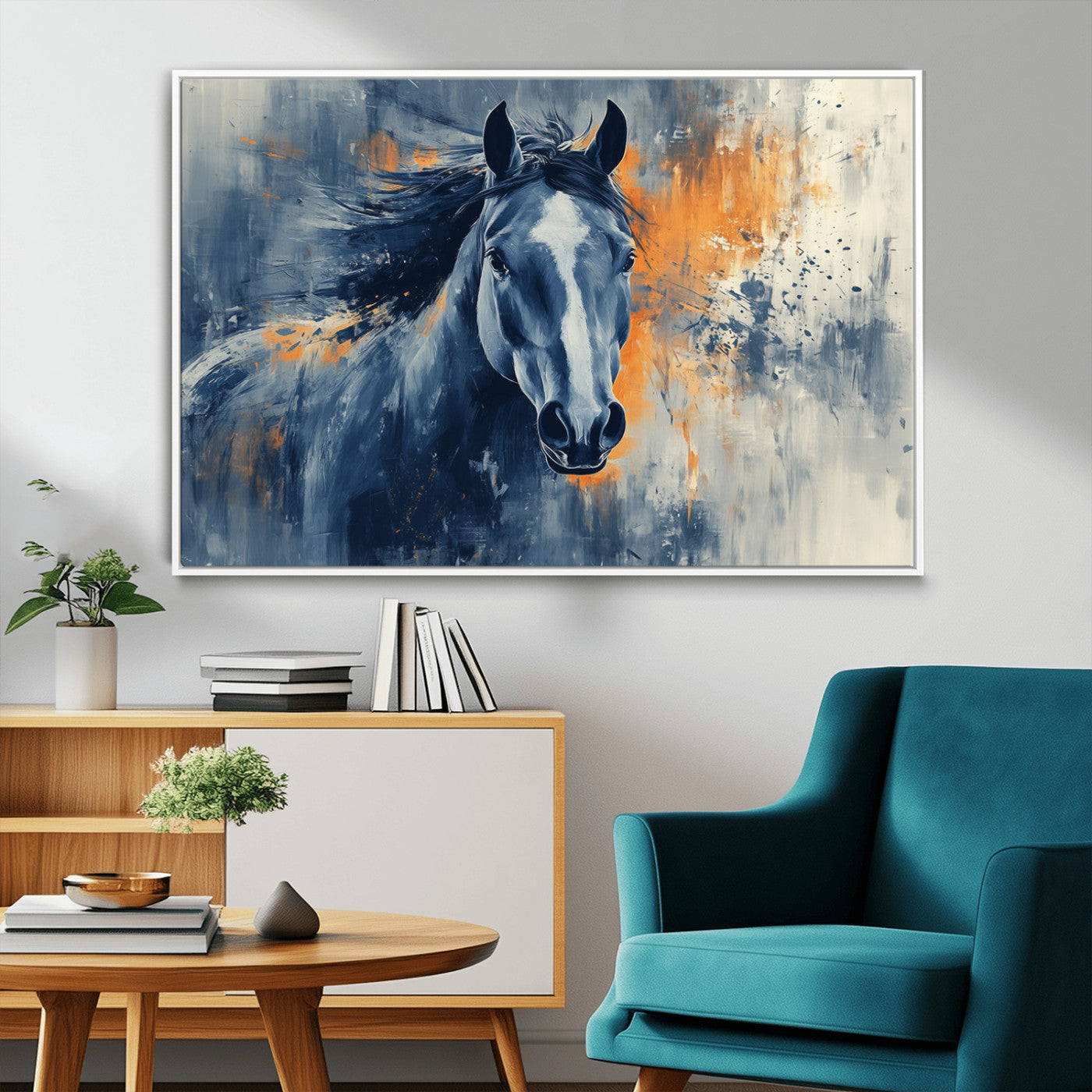 MGV-FC-36X24 - Abstract Blue Horse Wall Art Print Canvas | Horse Wall Art Print | Western Decor for Farmhouse |