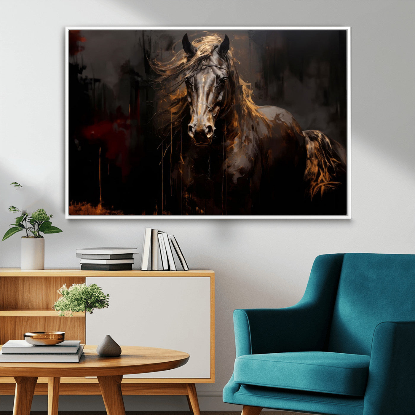 MGV-FC-36X24 - Abstract Black Horse Canvas Print for Farmhouse Wall Art | Abstract Equine Wall Art | Western Decor