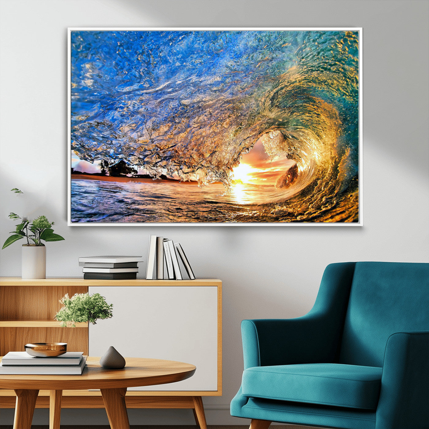 MGV-FC-36X24 - Ocean Wave at Sunset Canvas Wall Art – Vibrant Coastal Beach Waves Print, Large Nautical Decor,