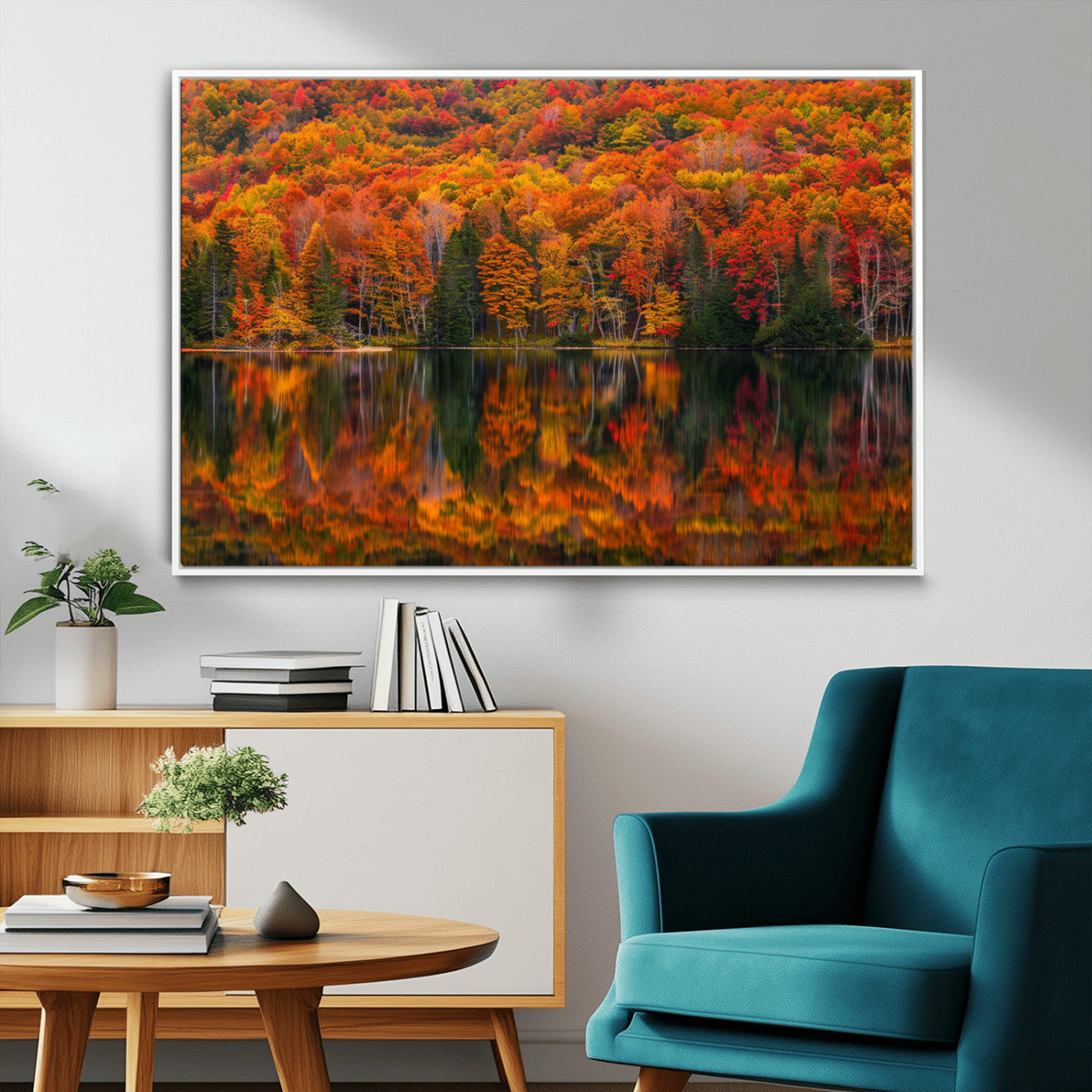 MGV-FC-36X24 - Fall Foliage Wall Art - Autumn Reflection Canvas Print, Stunning Fall Foliage Wall Art, Serene Lake
