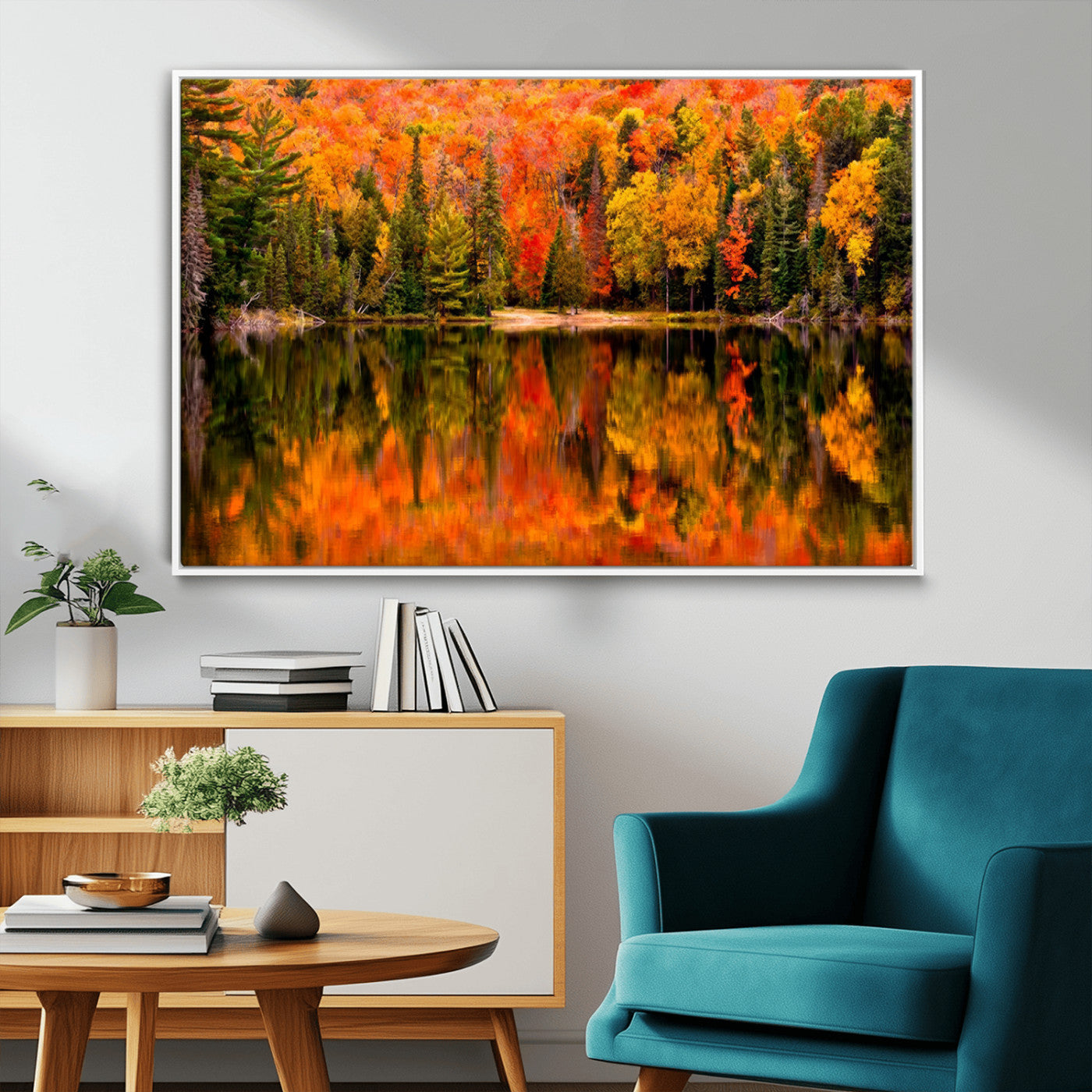 MGV-FC-36X24 - Forest Reflection Art | Autumn Forest Reflection Wall Art | Triptych Canvas Print | Vibrant Fall