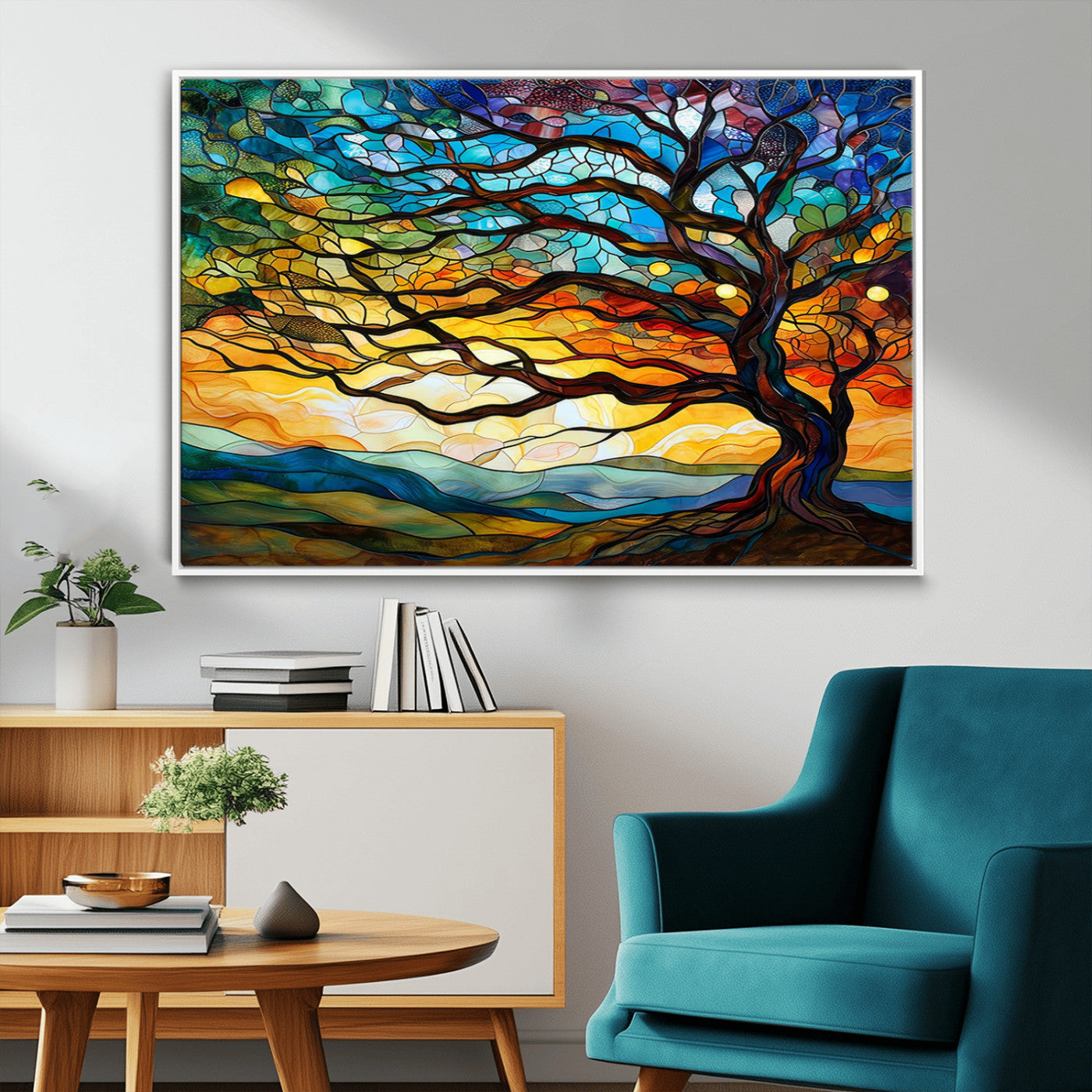 MGV-FC-36X24 - Vibrant Mosaic Tree of Life Wall Art | Stained Glass Style Canvas Print | Ready to Hang Artistic