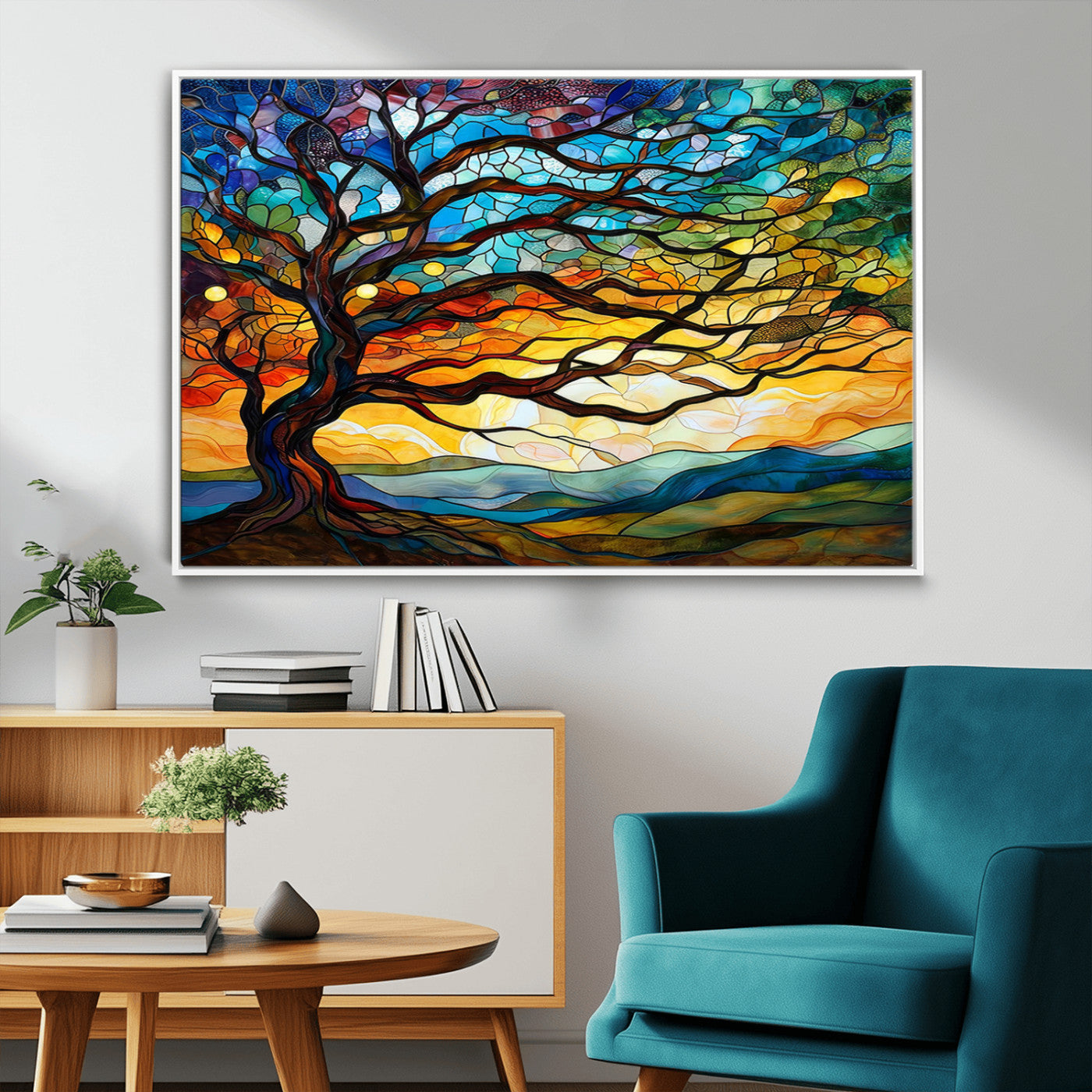 MGV-FC-36X24 - Mosaic Tree Wall Art | Ready to Hang Stained Glass Style Canvas Print | Farmhouse Wall Decor, Cabin