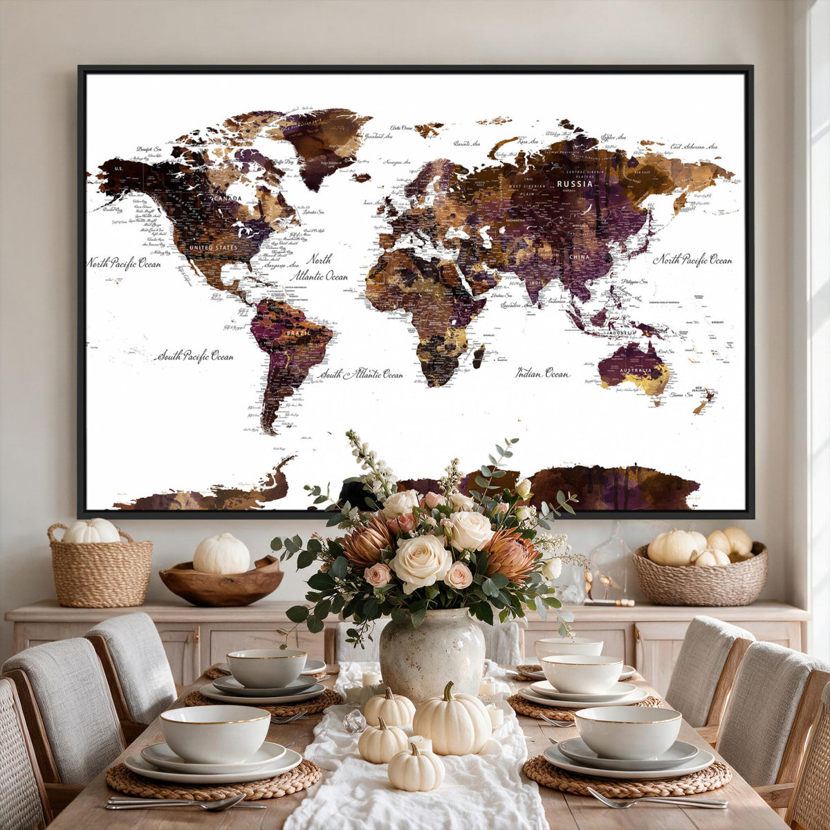 50611-PAN-FL-20X10 - World Map Canvas Print | Detailed Map of the World Wall Art