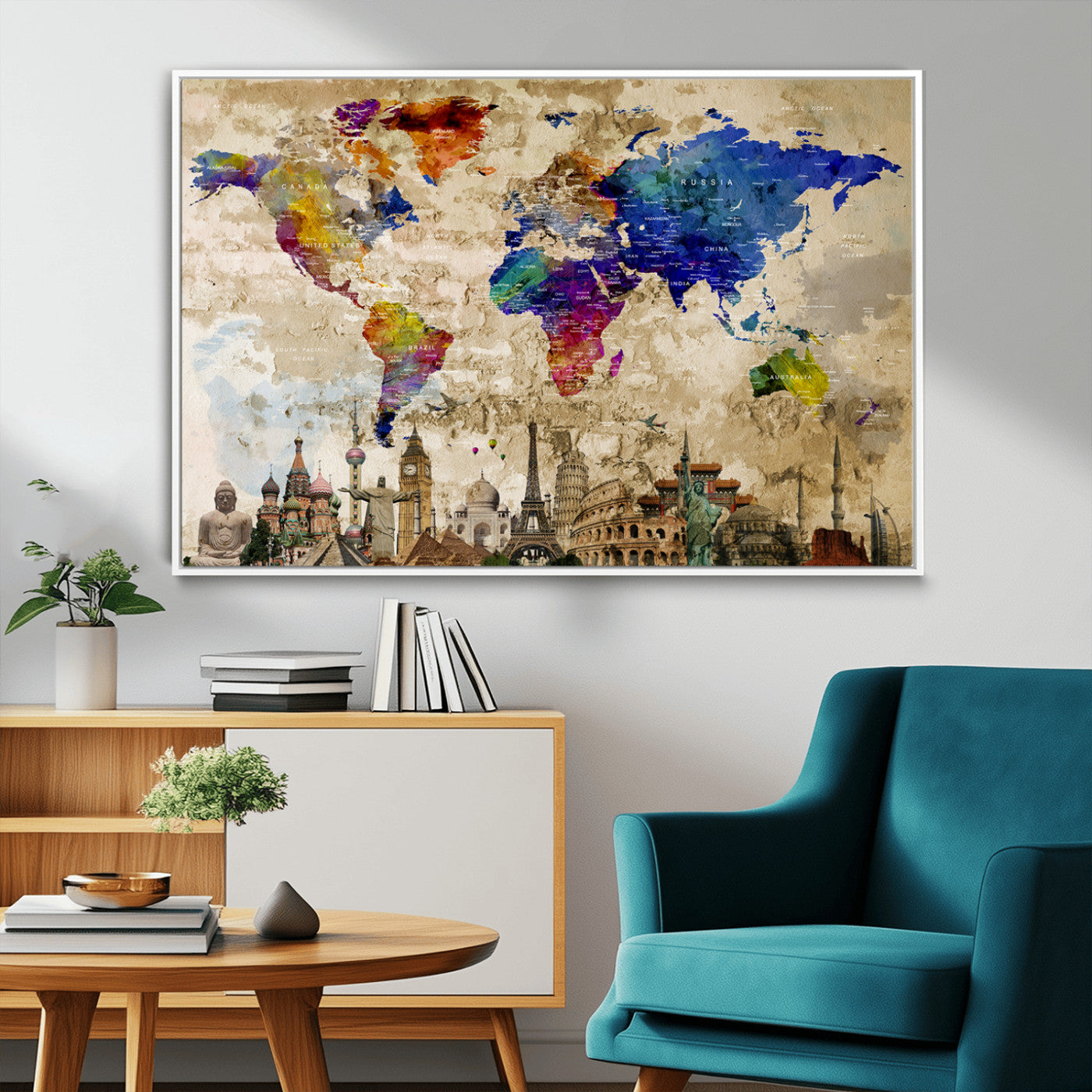 MGV-FC-36X24 - Push Pin World Map Canvas Print – Framed Wall Art for Couples to Track Their Travels – Anniversary