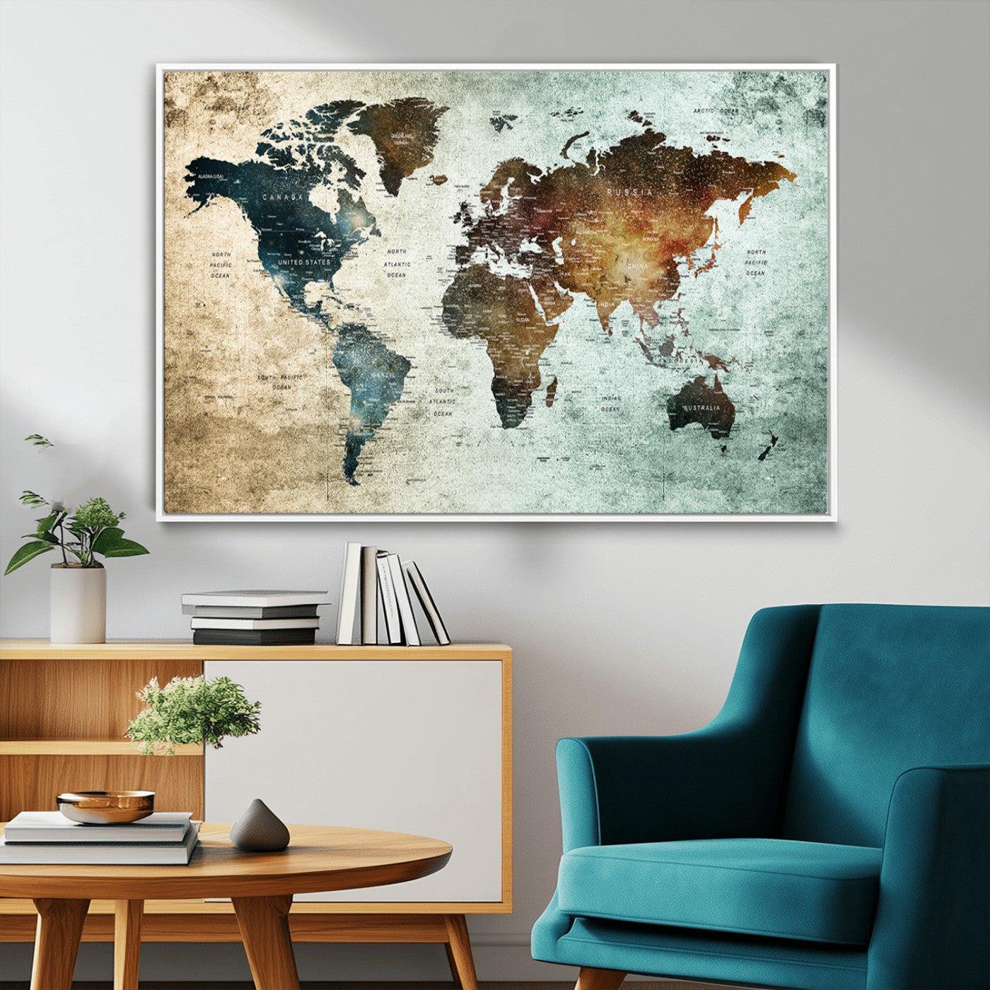 MGV-FC-36X24 - Push Pin World Map Canvas Print – Framed Wall Art for Couples to Track Their Travels – Anniversary