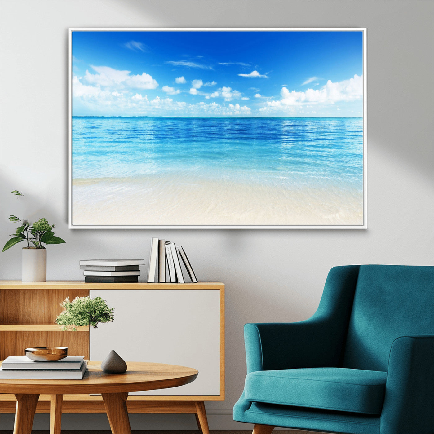 MGV-FC-36X24 - Beach Scene Canvas Wall Art Print – Tranquil Ocean Horizon and White Sand Beach Wall Decor for Home