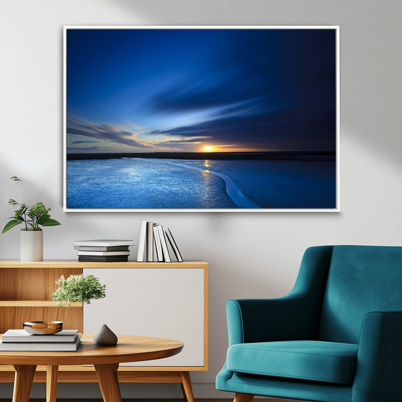 MGV-FC-36X24 - Blue Sunset Ocean Canvas Wall Art Print – Serene Coastal Horizon Wall Decor for Home or Office –