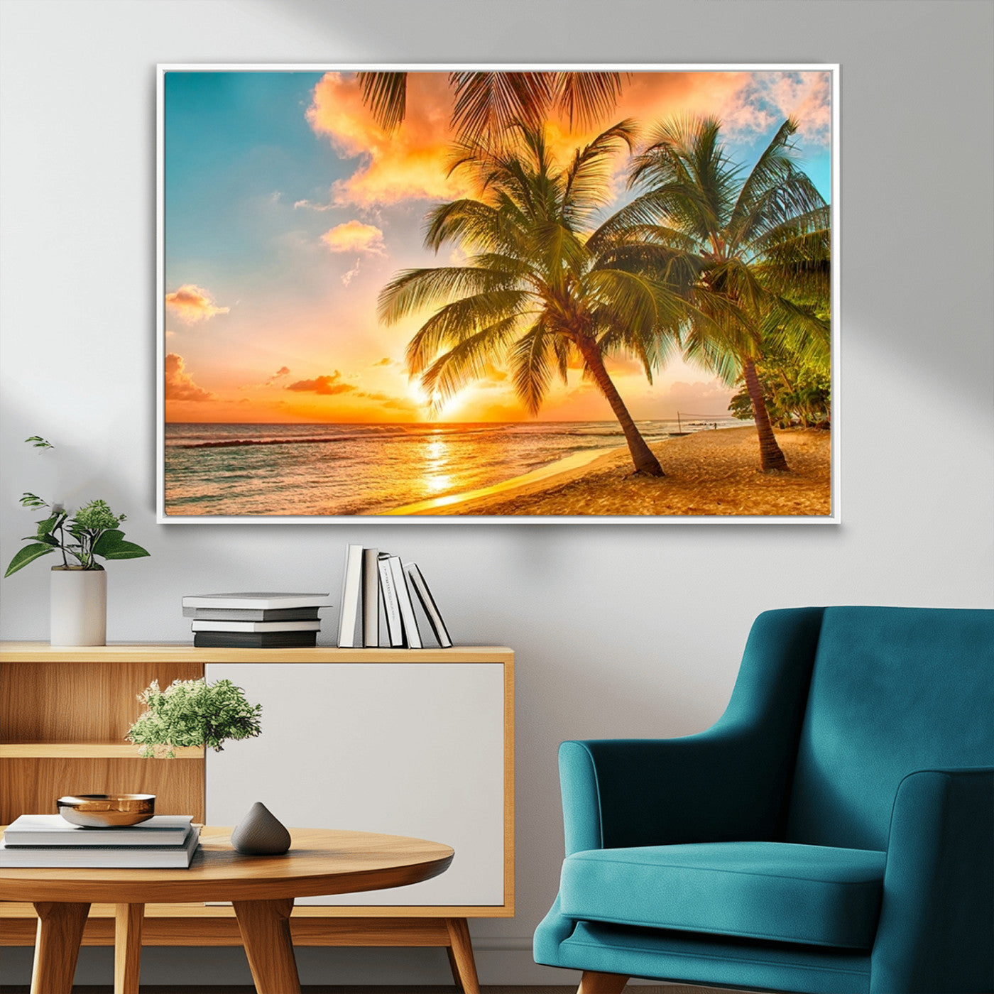 MGV-FC-36X24 - Tropical Sunset Beach Canvas Wall Art Print – Vibrant Palm Trees and Coastal Sunset Wall Decor for