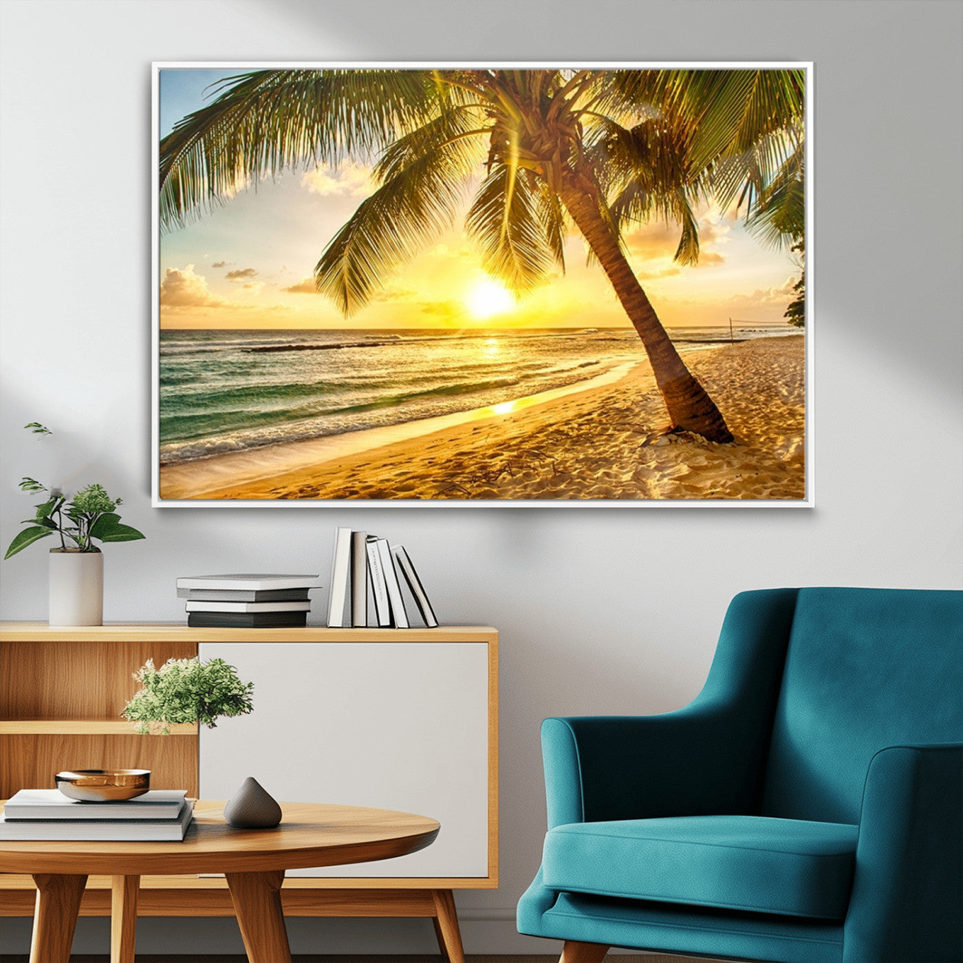 MGV-FC-36X24 - Beach Sunset Canvas Wall Art Print - Tropical Beach Canvas Wall Art Print – Vibrant Palm Trees and