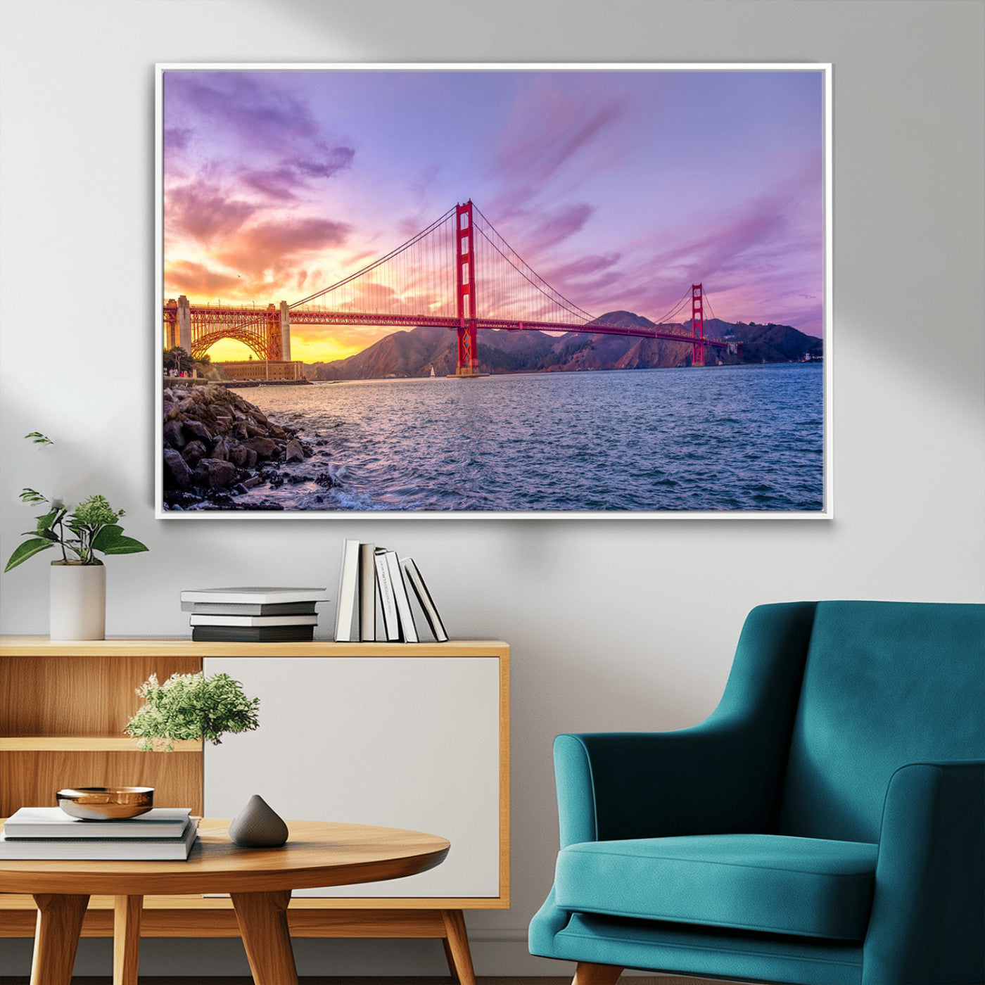 MGV-FC-36X24 - Golden Gate Bridge Wall Art Print, San Francisco Sunset Canvas Wall Art, Cityscape Canvas Print for