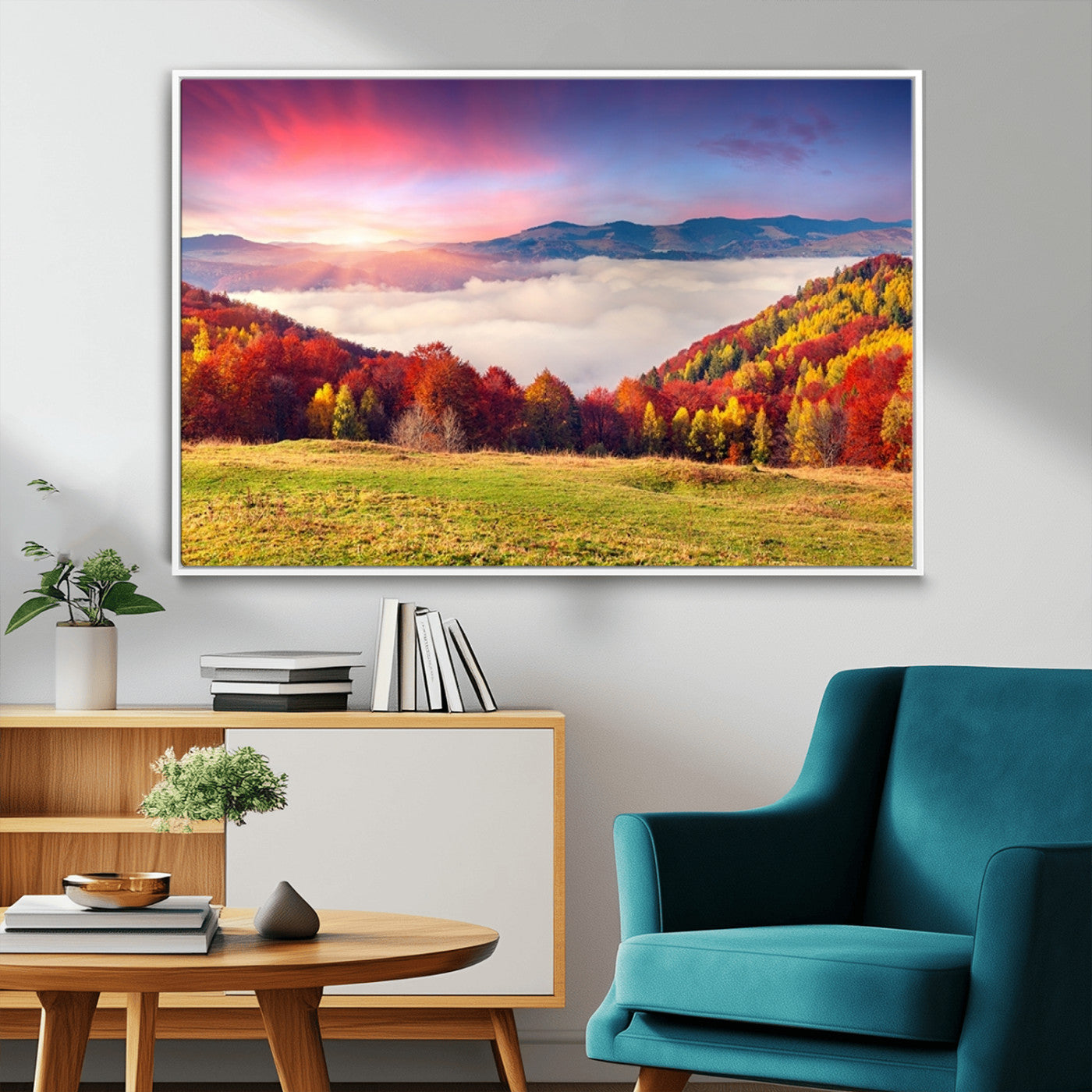 MGV-FC-36X24 - Autumn Mountain Foggy Landscape Wall Art Canvas Print | Beautiful Forest Canvas Print | Misty