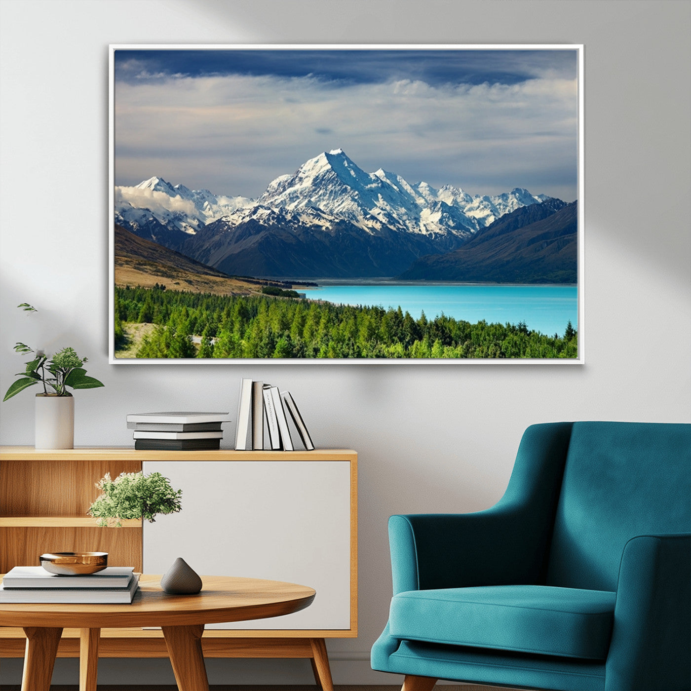MGV-FC-36X24 - Mount Cook and Lake Pukaki Canvas Wall Art Print – Majestic Snow-Capped Peaks and Serene Lake Wall