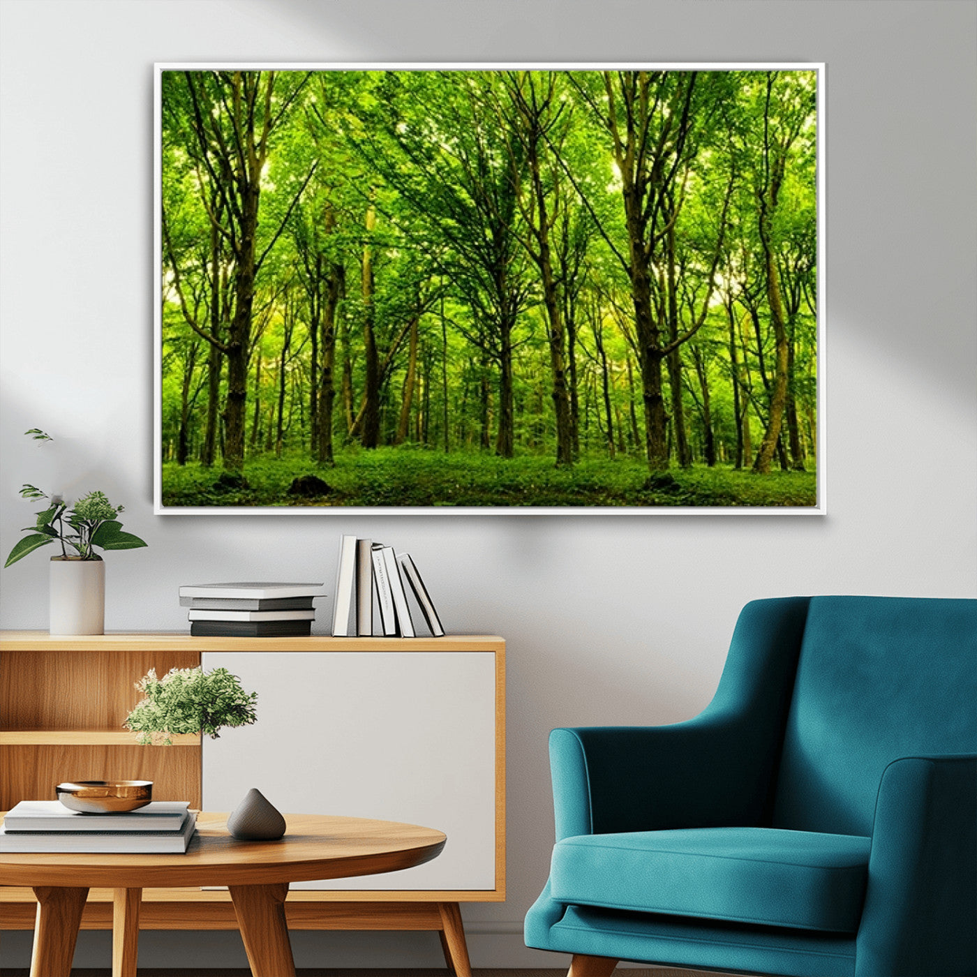 MGV-FC-36X24 - Lush Green Forest Canvas Print | 3-Panel Forest Wall Art | Nature Landscape for Living Room