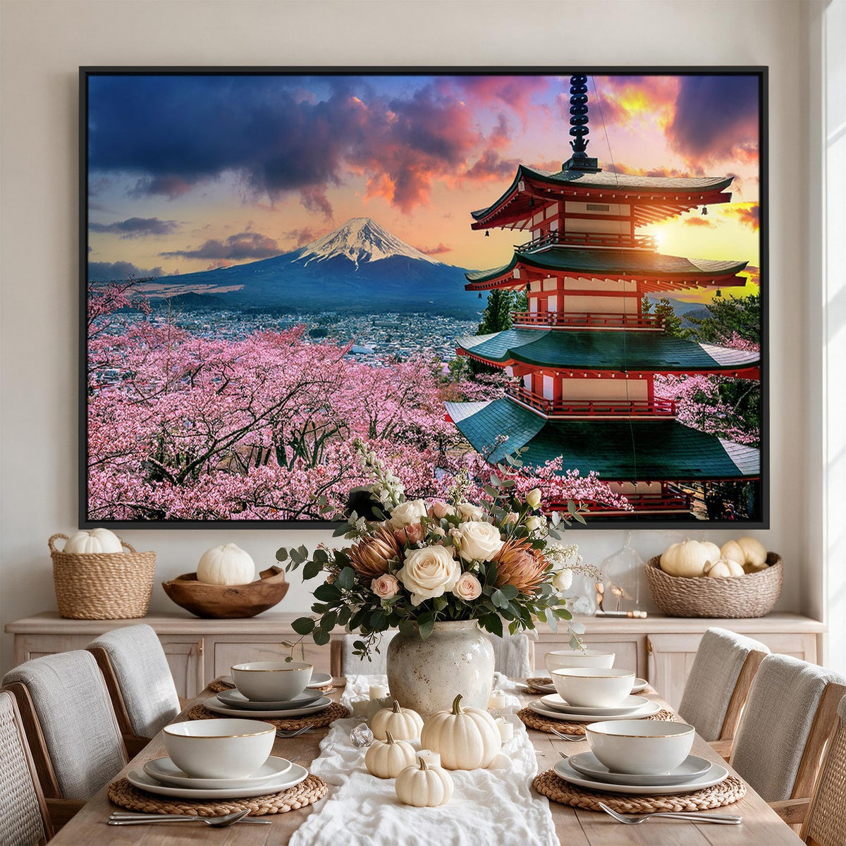 95987-MGV-CV-24X16 - Cherry Blossoms Canvas Print, Chureito Pagoda and Mount Fuji Wall Art