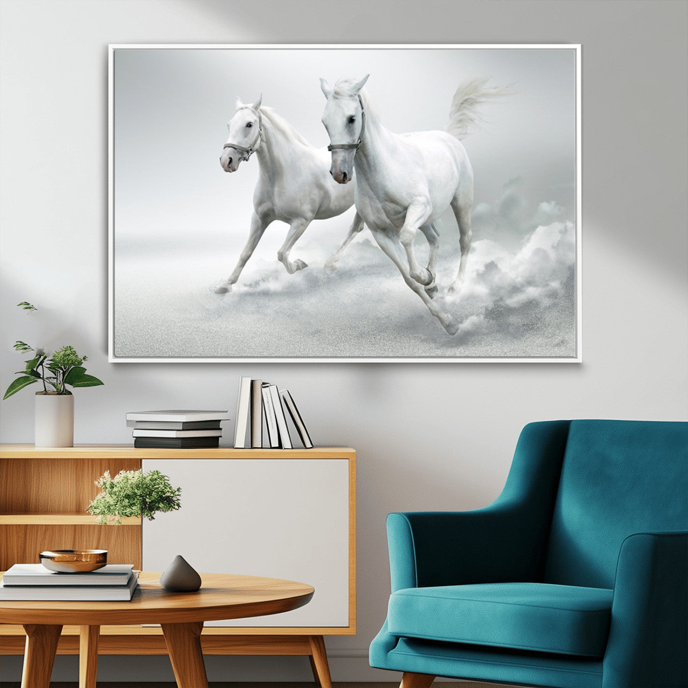 MGV-FC-36X24 - Large Wall Art Animal Canvas Print - Beautiful Running White Horses