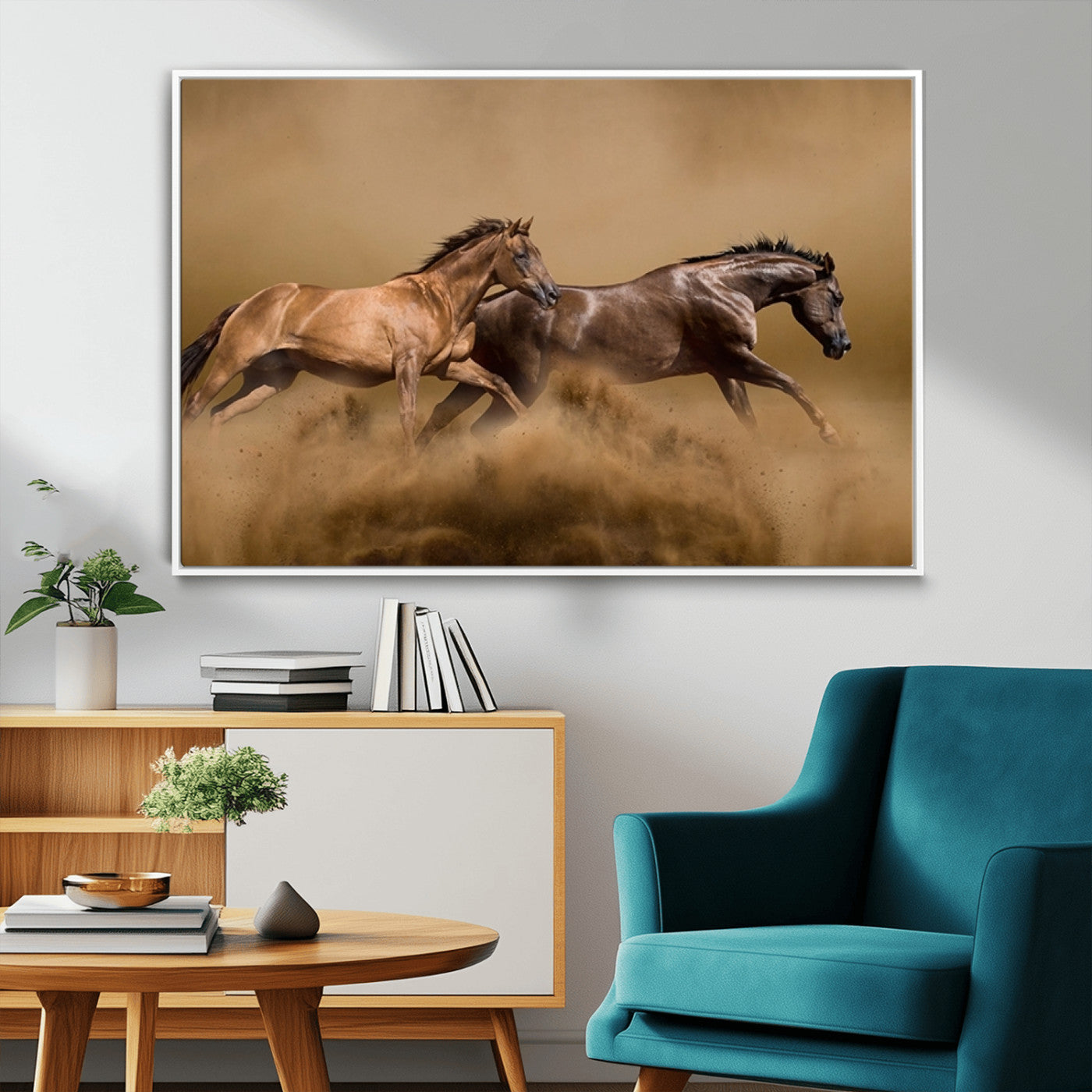MGV-FC-36X24 - Large Wall Art Animal Canvas Print - Two Running Brown Horses