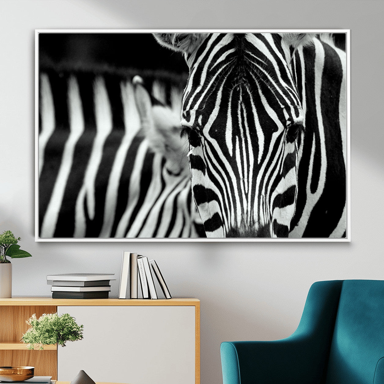 MGV-FC-36X24 - Zebra Wall Art – Close Up Black and White Animal Print, Bold Safari Decor for Living Room, Office, or Bedroom