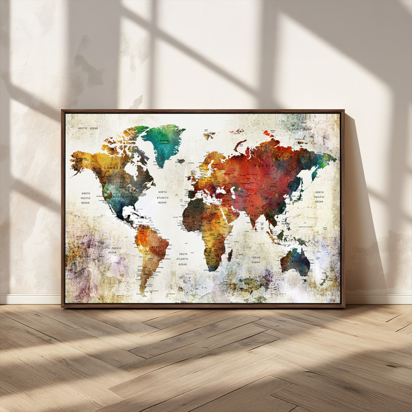 -Push Pin World Map Canvas Print – Framed Wall Art for Couples to Track Their Travels – Anniversary