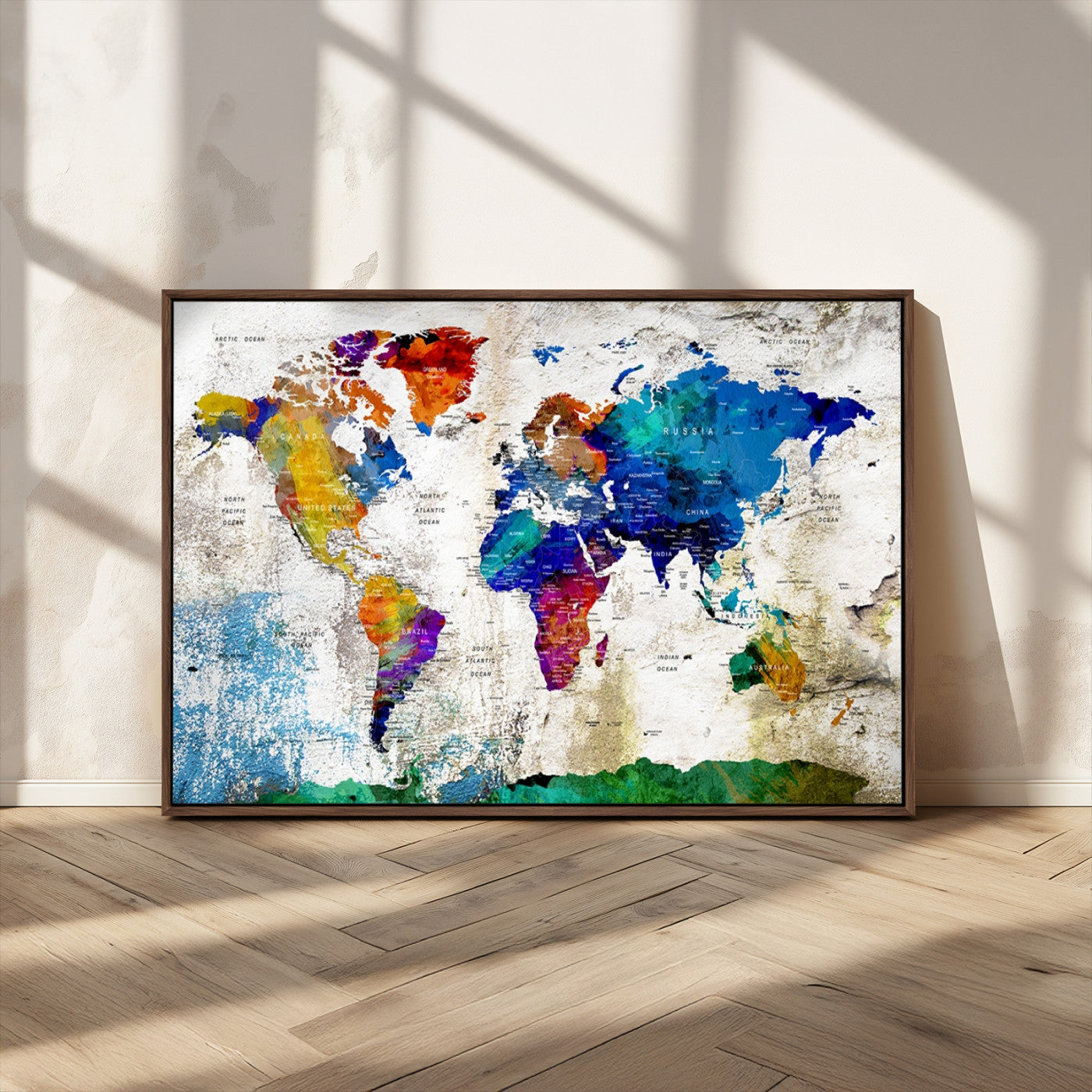 MGV-FC-36X24 - Push Pin World Map Canvas Print – Framed Wall Art for Couples to Track Their Travels – Anniversary