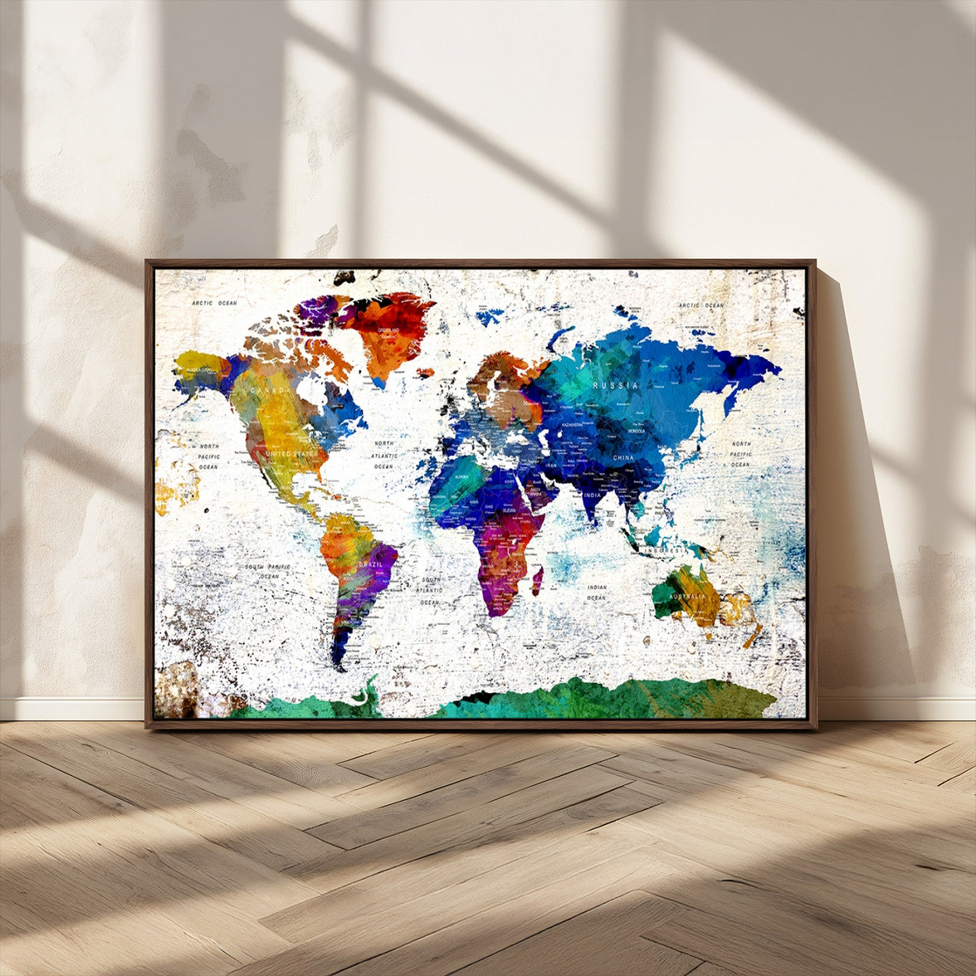 MGV-FC-36X24 - Push Pin World Map Canvas Print – Framed Wall Art for Couples to Track Their Travels – Anniversary
