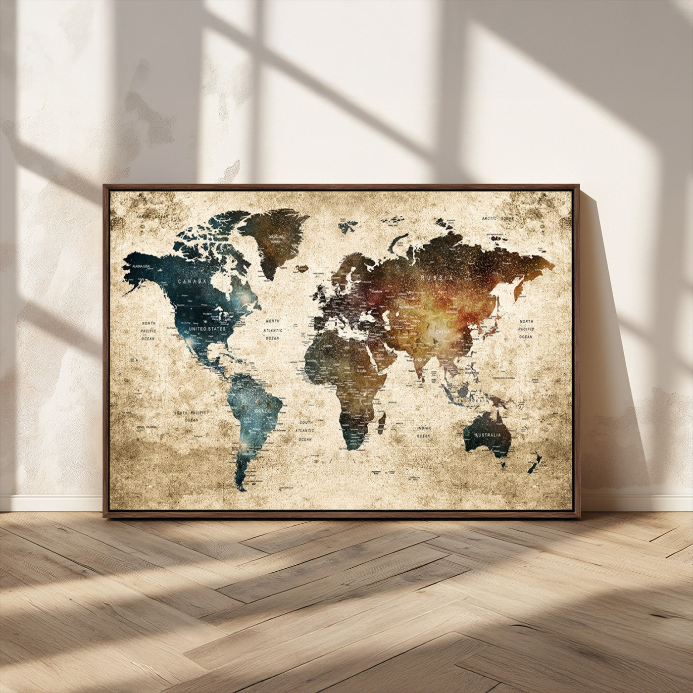 MGV-FC-36X24 - Push Pin World Map Canvas Print – Framed Wall Art for Couples to Track Their Travels – Anniversary