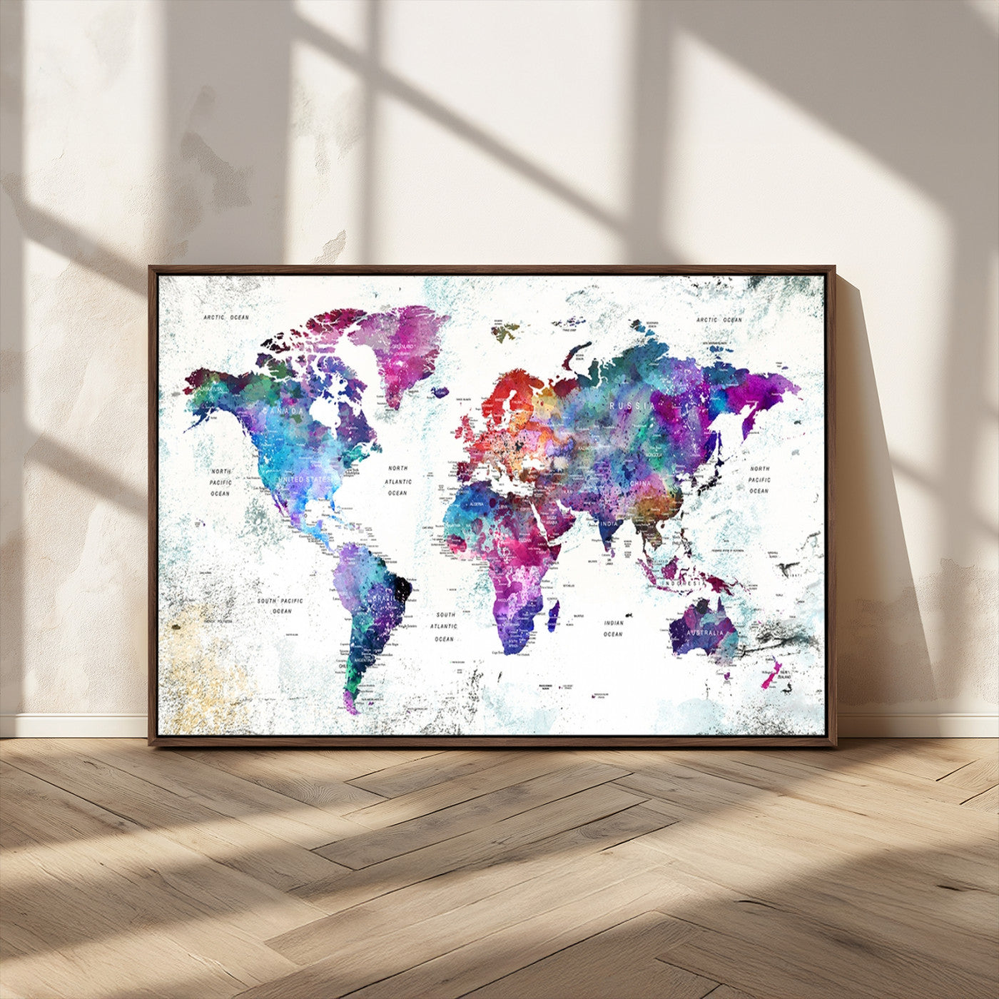 MGV-FC-36X24 - Push Pin World Map Canvas Print – Framed Wall Art for Couples to Track Their Travels – Anniversary