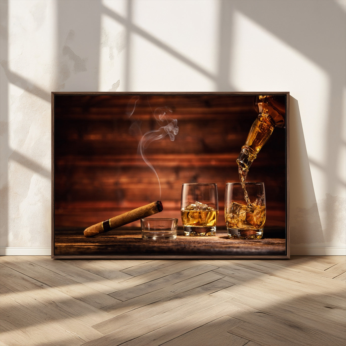 MGV-FC-36X24 - Whiskey and Cigar Wall Art Canvas | 3 Panel Bar Room Decor for Home Lounge, Office, or Man Cave |