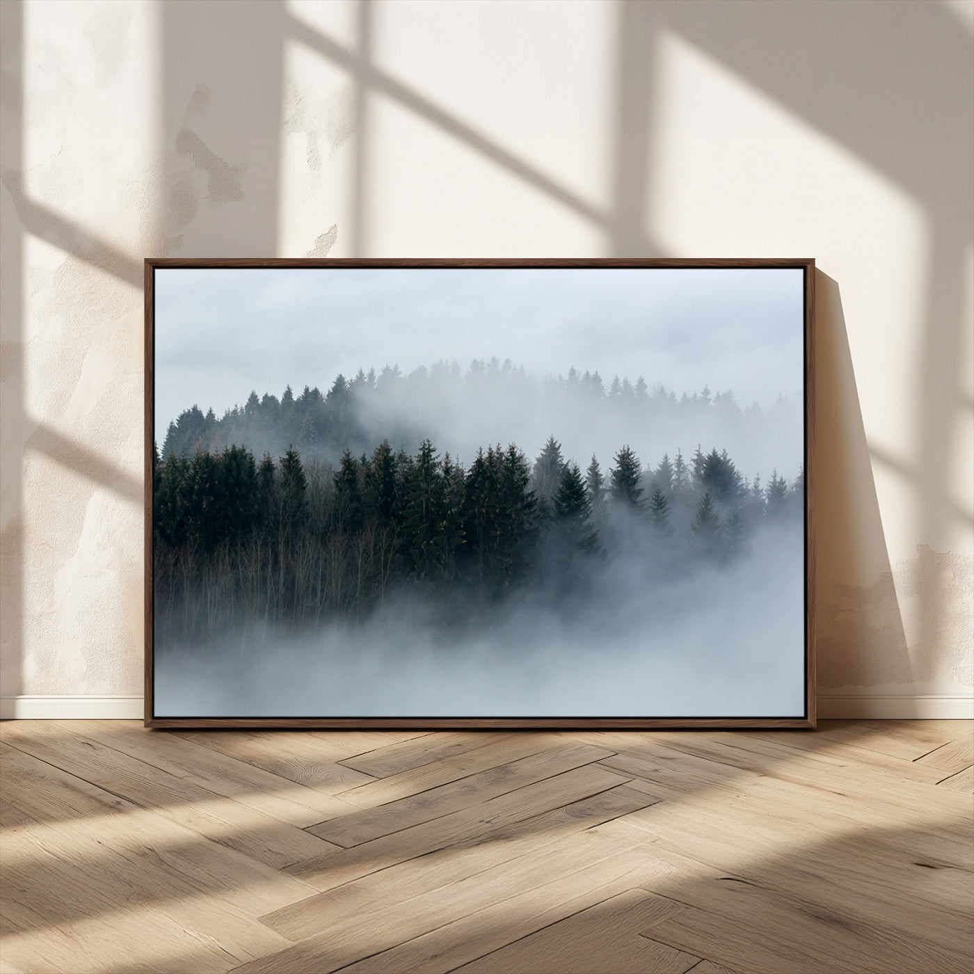 MGV-FC-36X24 - Autumn and Misty Trees in the Forest Wall Art Canvas Print, Foggy Forest Mountain Wall Art Canvas