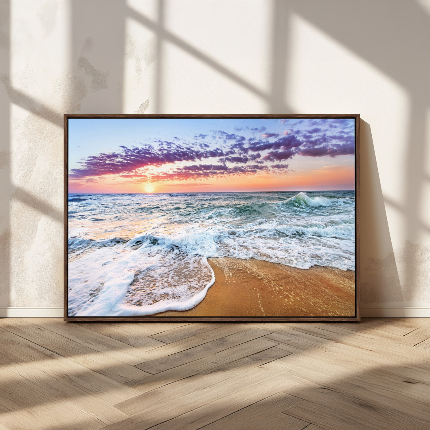 MGV-FC-36X24 - Coastal Sunset Art Beach Canvas Wall Art Print | Ocean Waves Wall Art | Large 3-Panel Seascape for