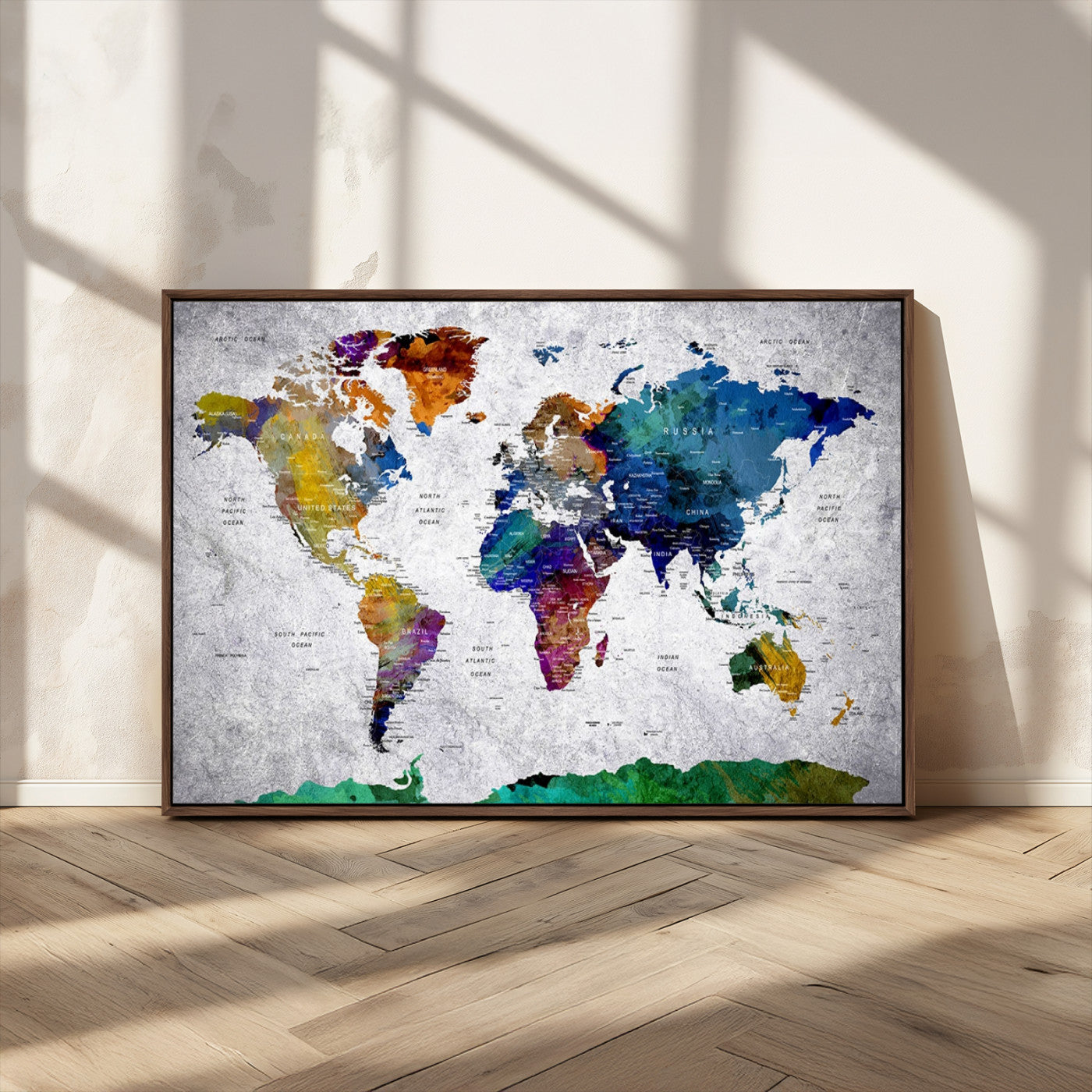 MGV-FC-36X24 - Push Pin World Map Canvas Print – Framed Wall Art for Couples to Track Their Travels – Anniversary