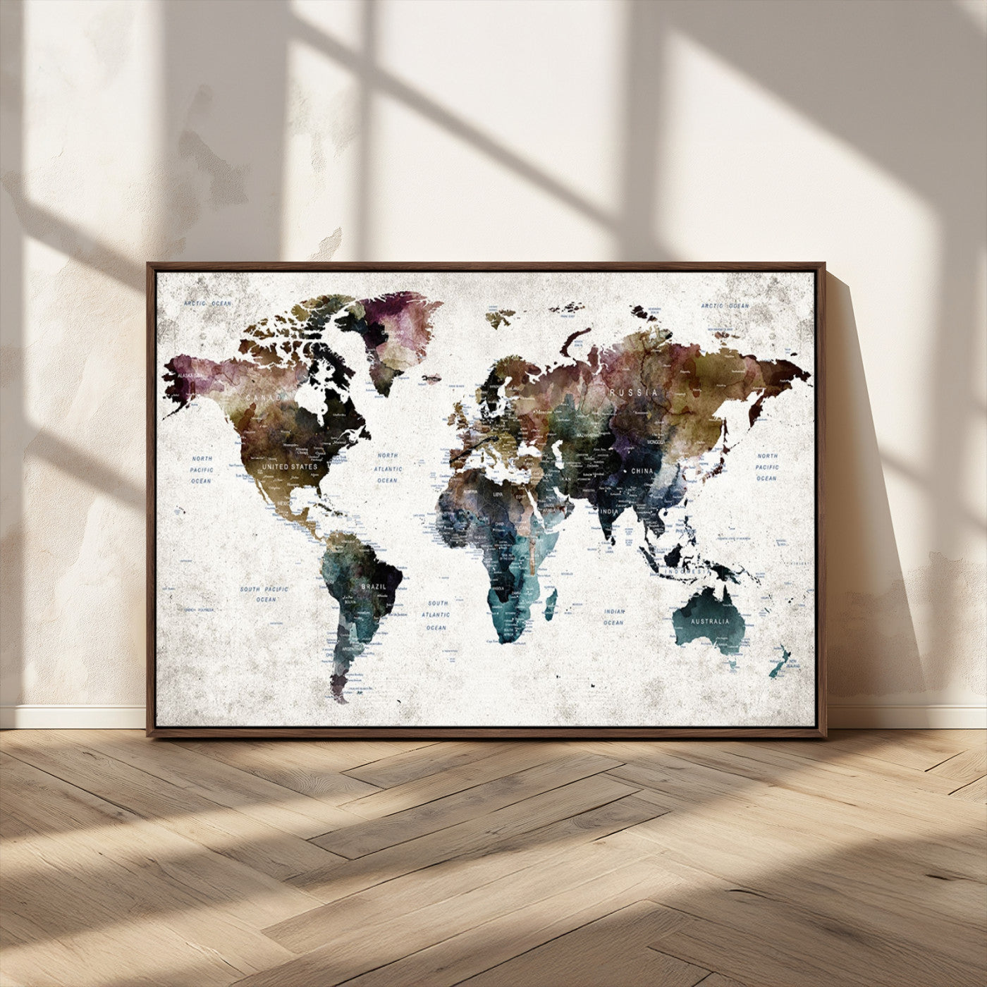 MGV-FC-36X24 - Push Pin World Map Canvas Print – Framed Wall Art for Couples to Track Their Travels – Anniversary