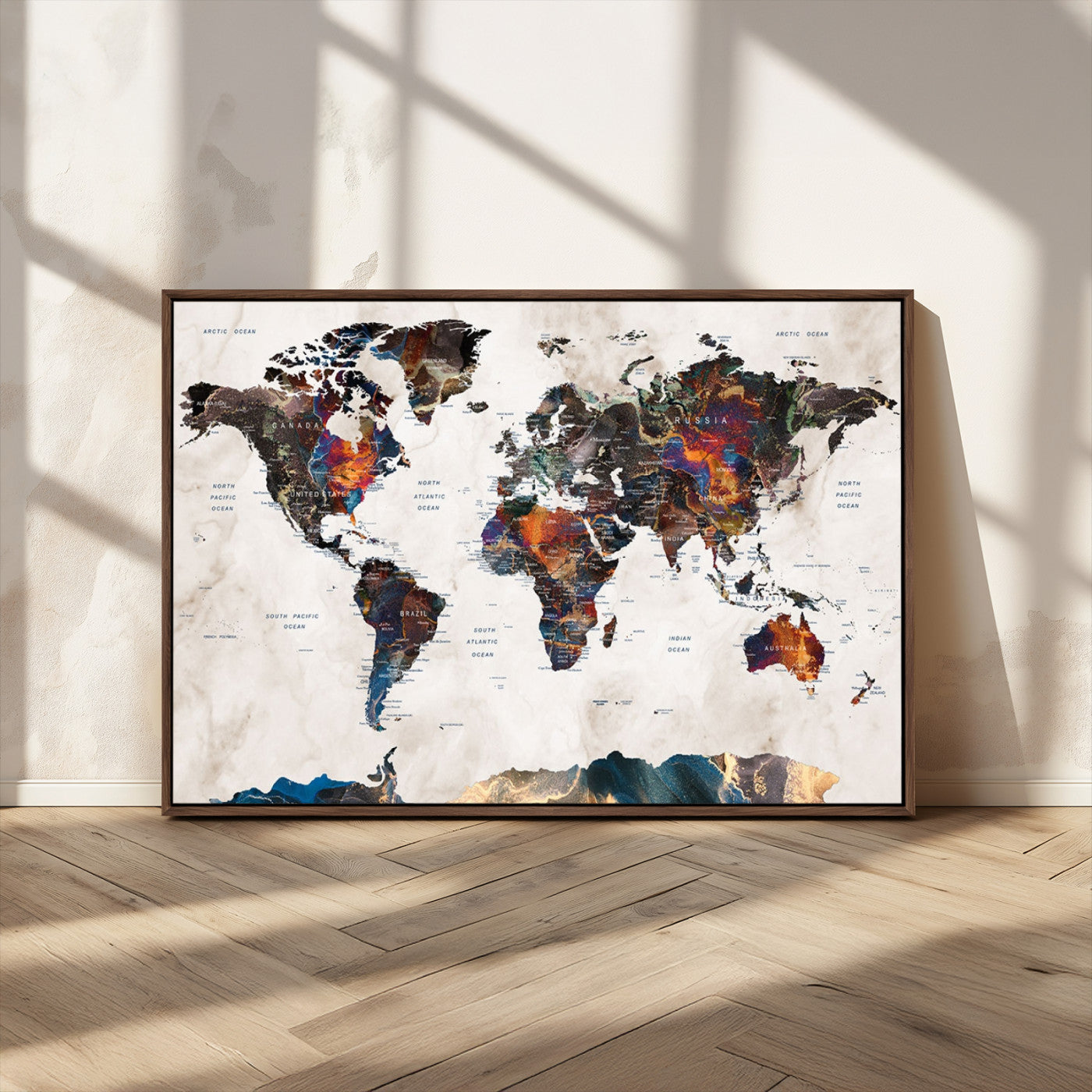MGV-FC-36X24 - Push Pin World Map Canvas Print – Framed Wall Art for Couples to Track Their Travels – Anniversary