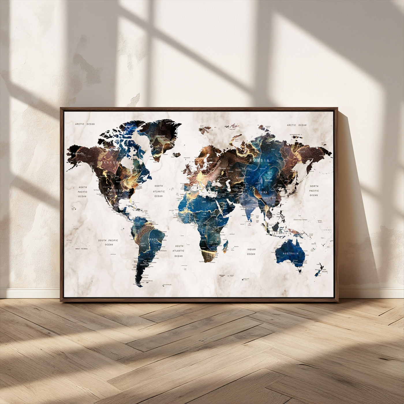 MGV-FC-36X24 - Push Pin World Map Canvas Print – Framed Wall Art for Couples to Track Their Travels – Anniversary