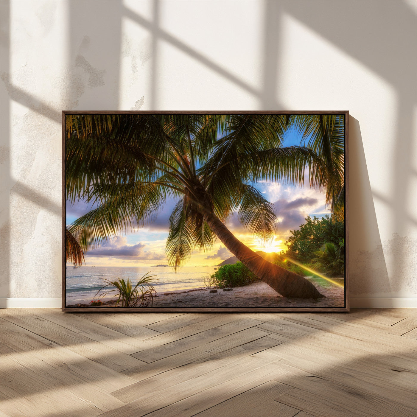 MGV-FC-36X24 - Tropical Island Sunset on the Beach Palms Wall Art Canvas Print