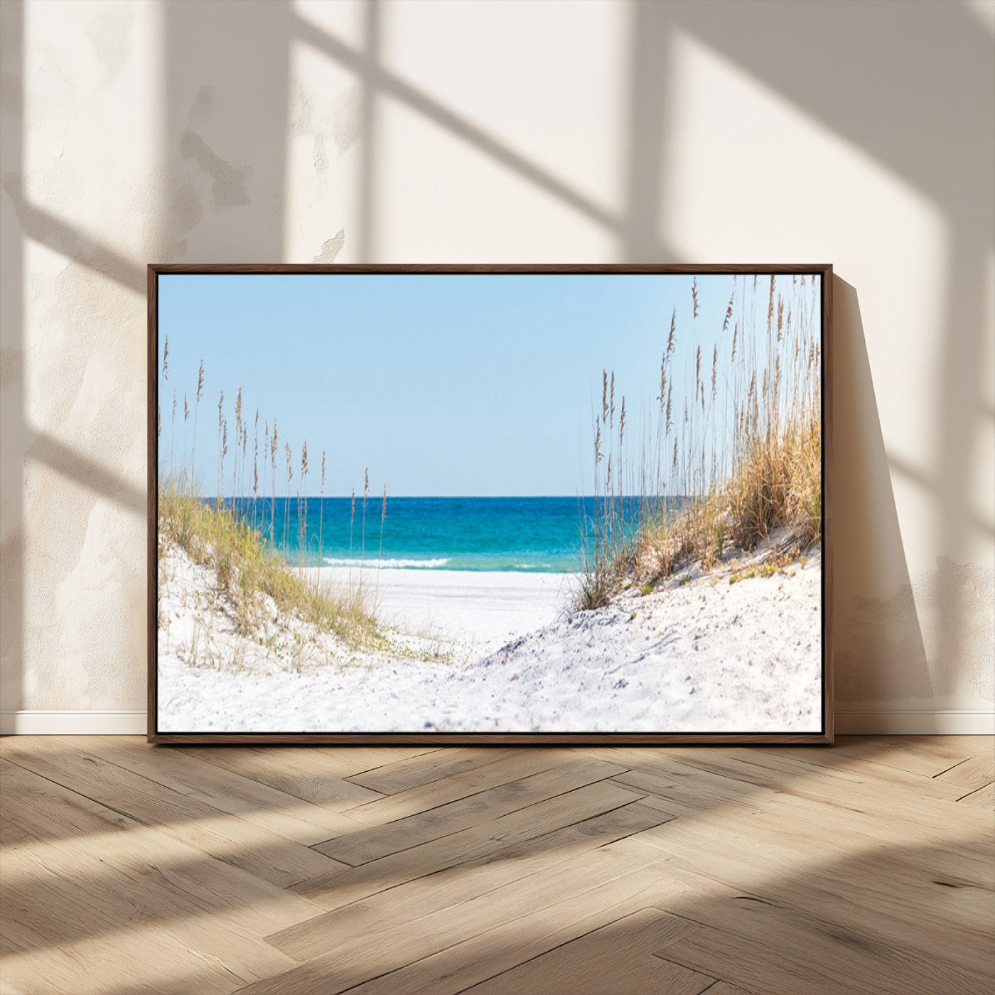 MGV-FC-36X24 - Serene Coastal Dune Path with Ocean View, 3-Panel Beach Canvas Wall Art, Tranquil Seascape Giclee Print, Gallery Wrap, Perfect for Coastal Home Decor