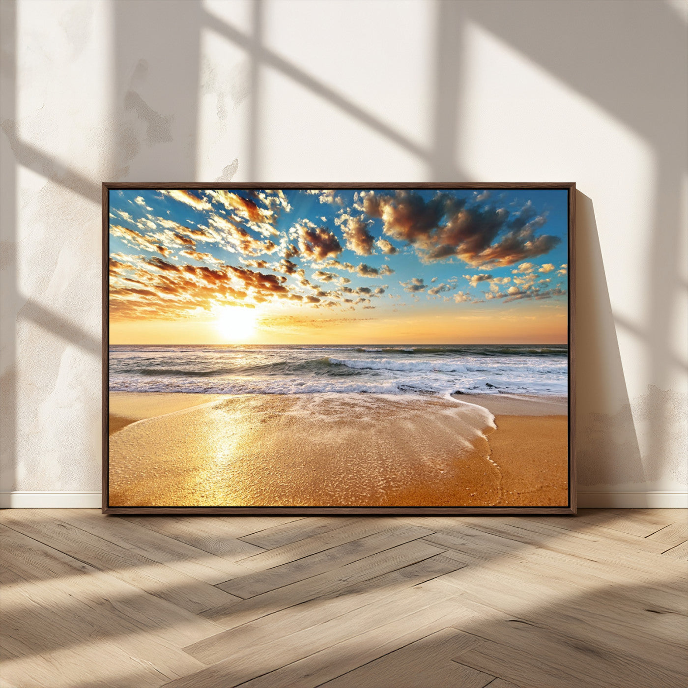 MGV-FC-36X24 - Golden Sunset Beach Print Canvas Wall Art, Giclee Canvas Print with Canon Print Quality, Triptych
