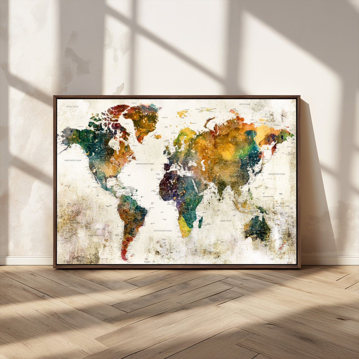 MGV-FC-36X24 - Push Pin World Map Canvas Print – Framed Wall Art for Couples to Track Their Travels – Anniversary