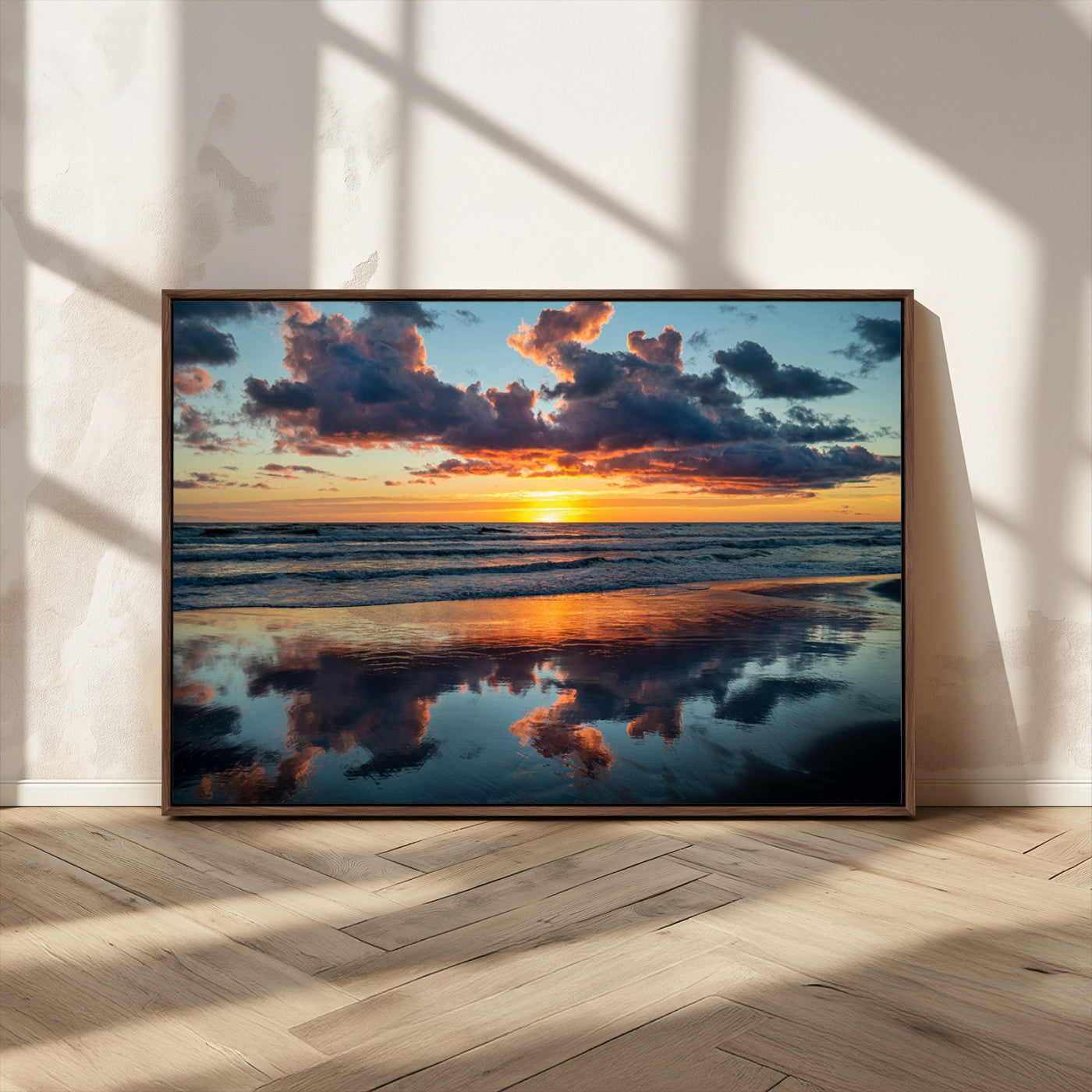 MGV-FC-36X24 - Beach Sunset Print - Stunning Ocean Canvas Artwork with Sunset Reflection Design for Elegant Home or