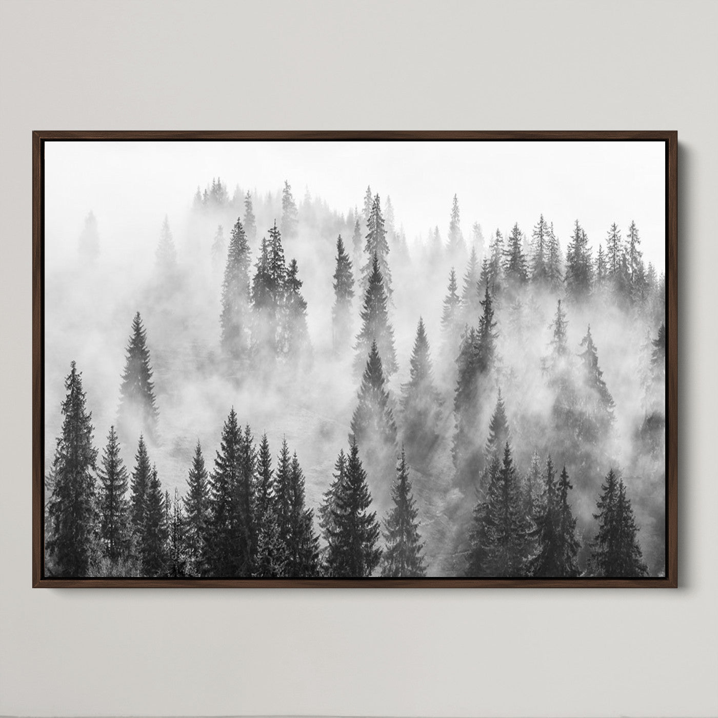 10422-MGV-CV-36X24-Forest Wall Art Print | Foggy Pine Forest Canvas Wall Art - Black and White Nature Decor for Living Room
