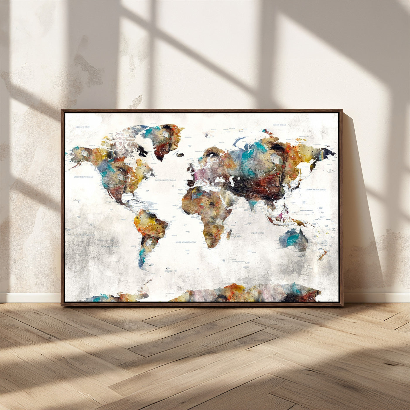 MGV-FC-36X24 - Push Pin World Map Canvas Print – Framed Wall Art for Couples to Track Their Travels – Anniversary