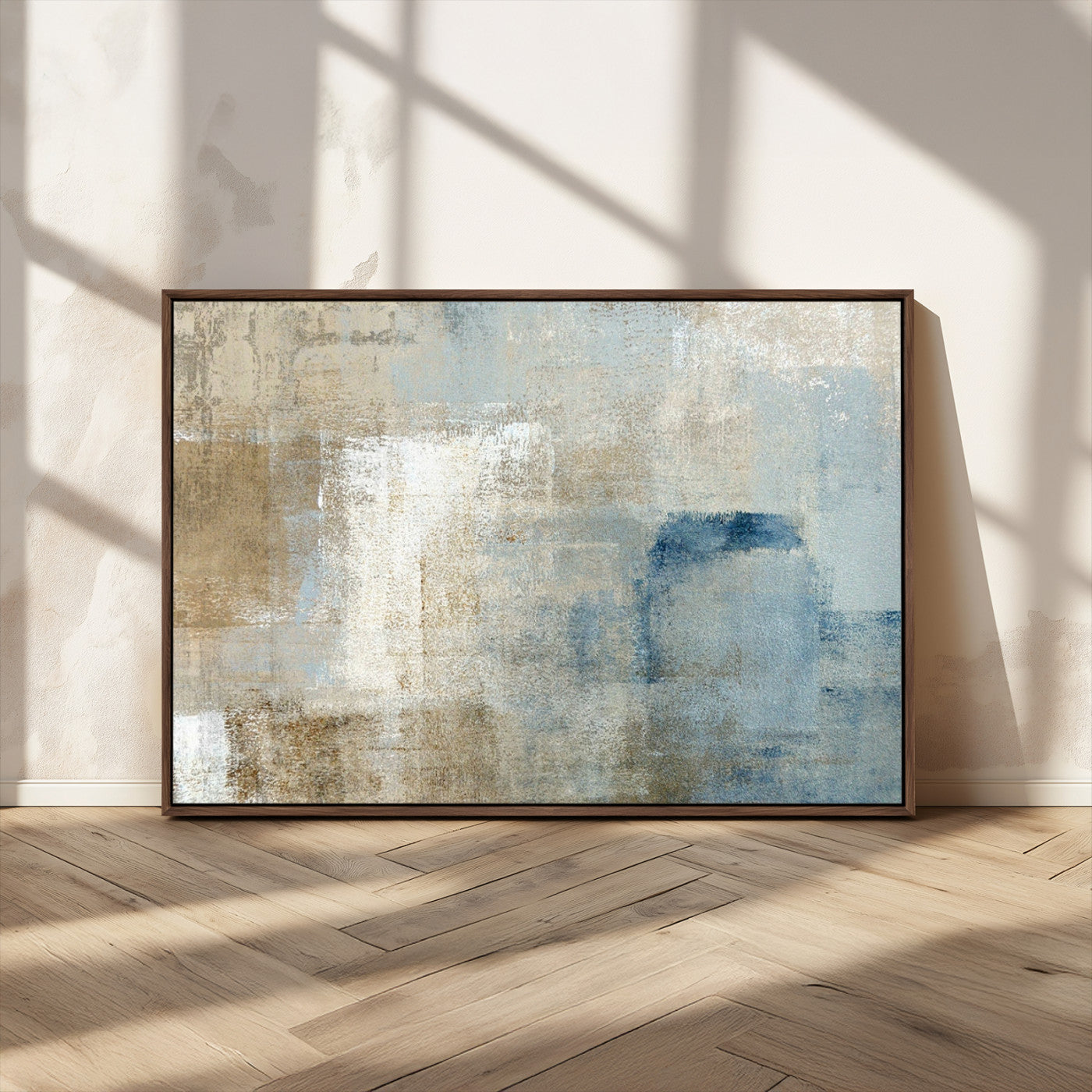 MGV-FC-36X24 - Abstract Blue and Beige Wall Art, Modern Minimalist Canvas Print Set, Giclee Textured Art, Large Multi-Panel Artwork for Living Room